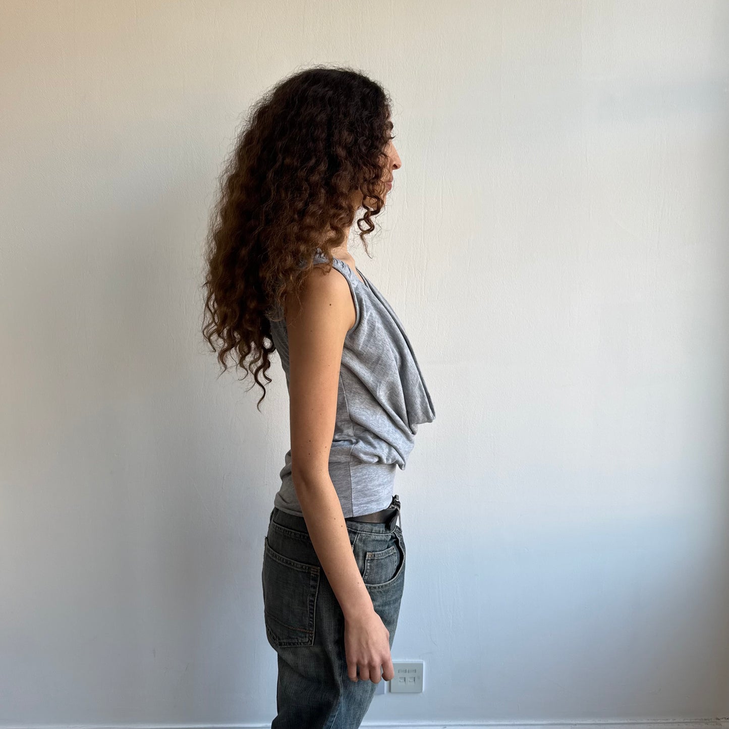 Grey ruched sleeve cowl top - Size S/M
