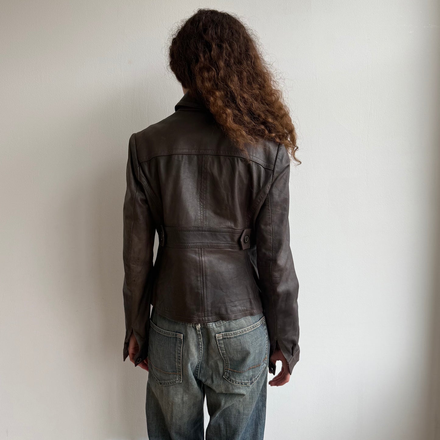 Brown leather peacoat - Size S/M