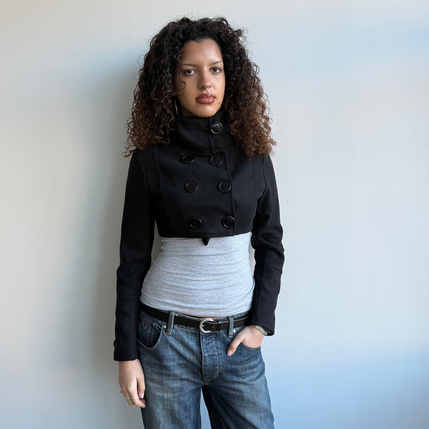Black cropped peacoat - Size M