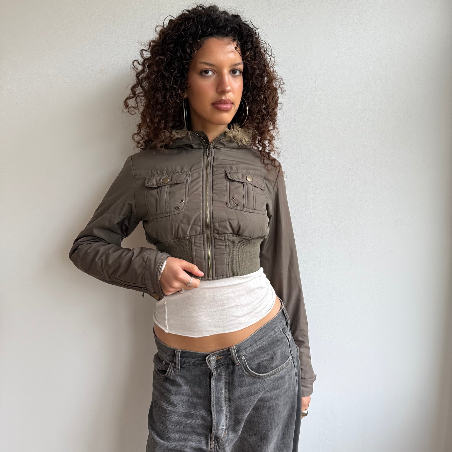 Cropped khaki puffer - Size S