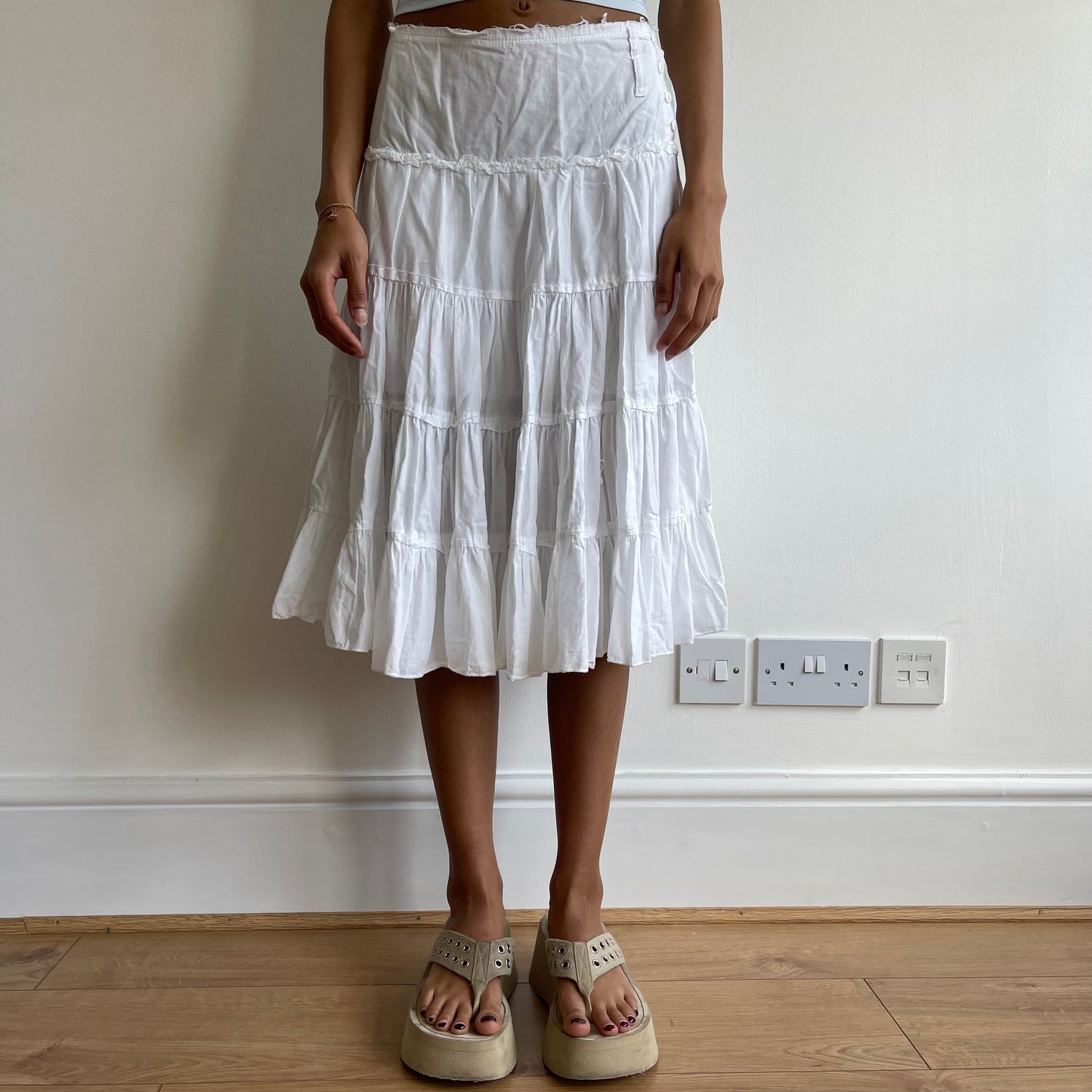 White raw hem midi skirt - Size S/M