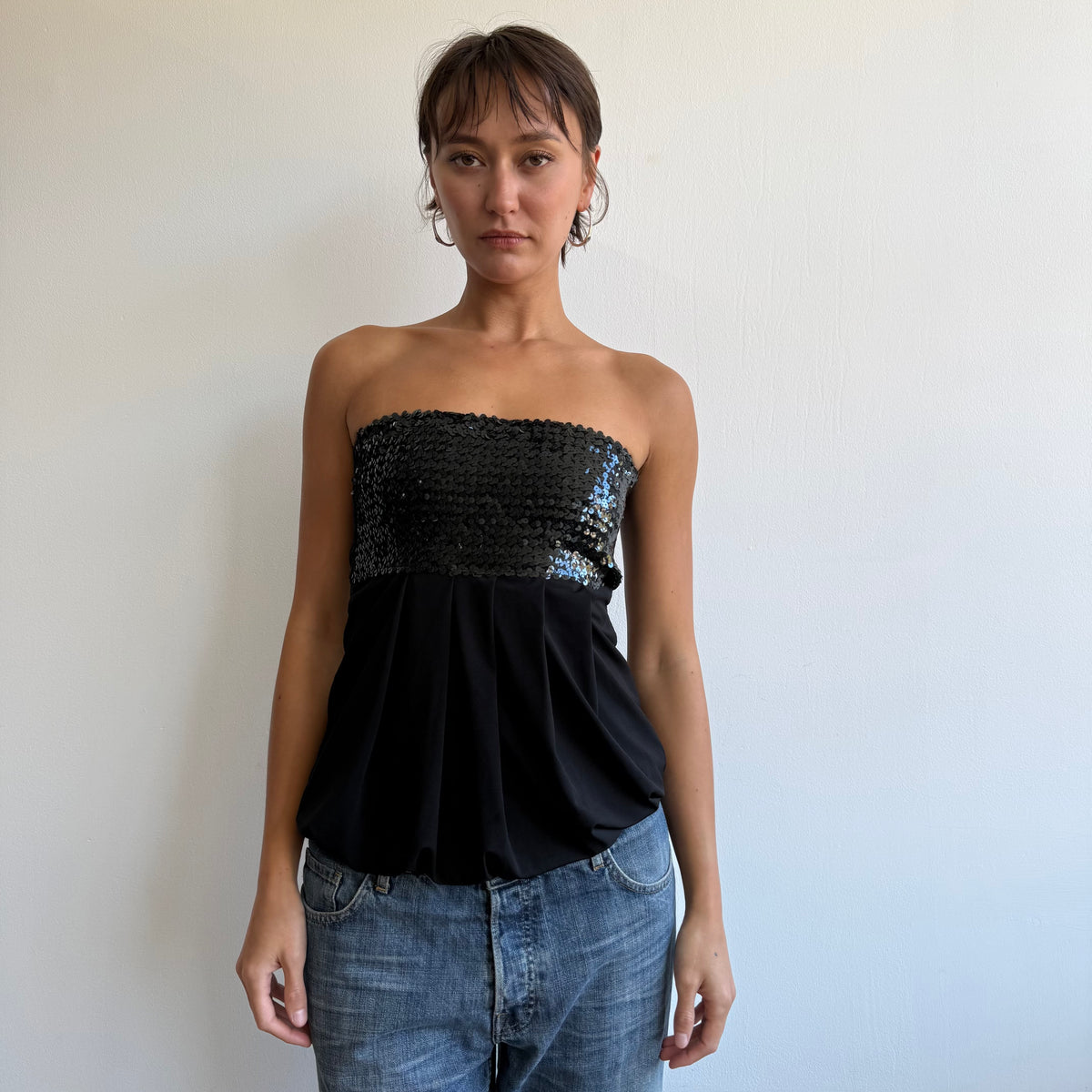 Black sequin bandeau top - Size S