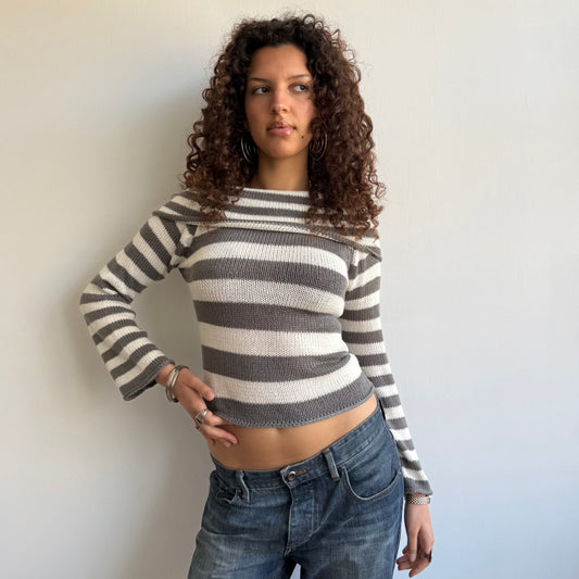 Grey stripe bardot knit - Size S