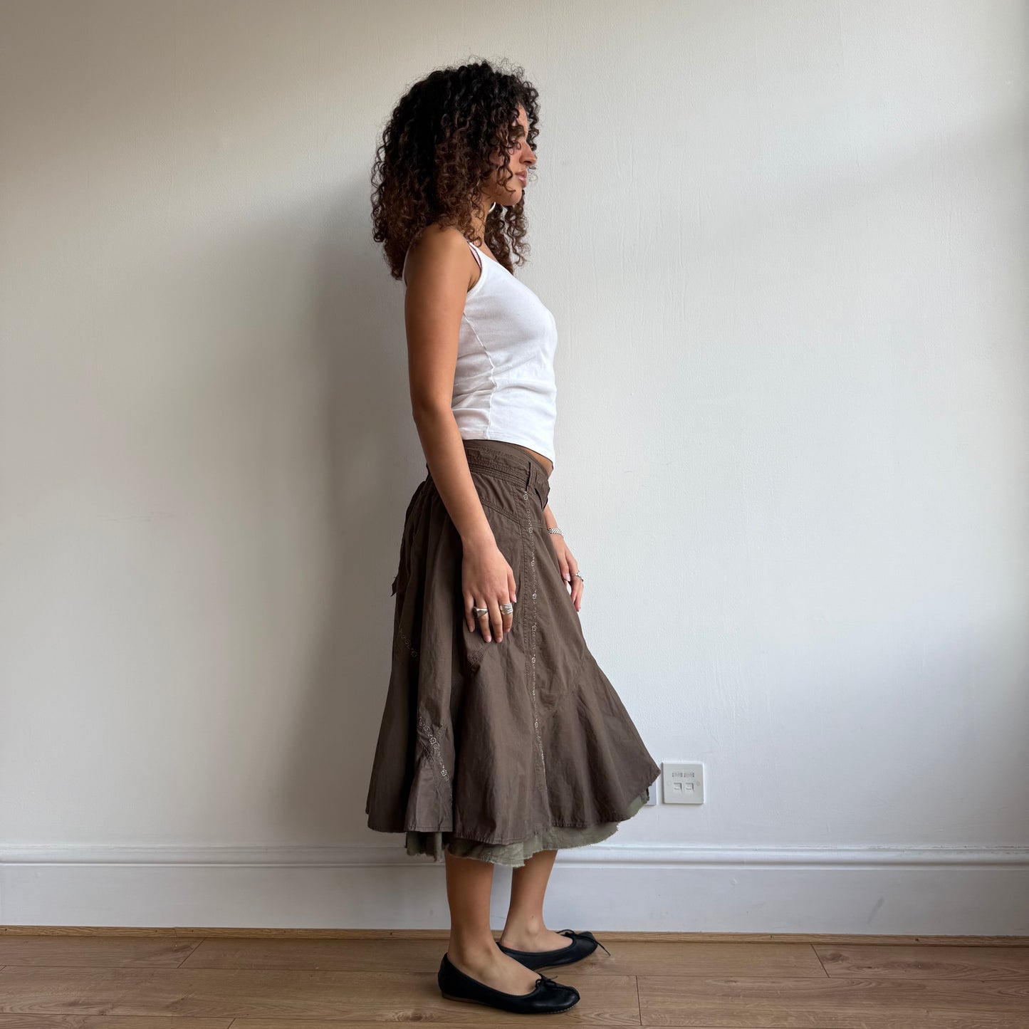 Khaki brown sequin midi skirt - Size M