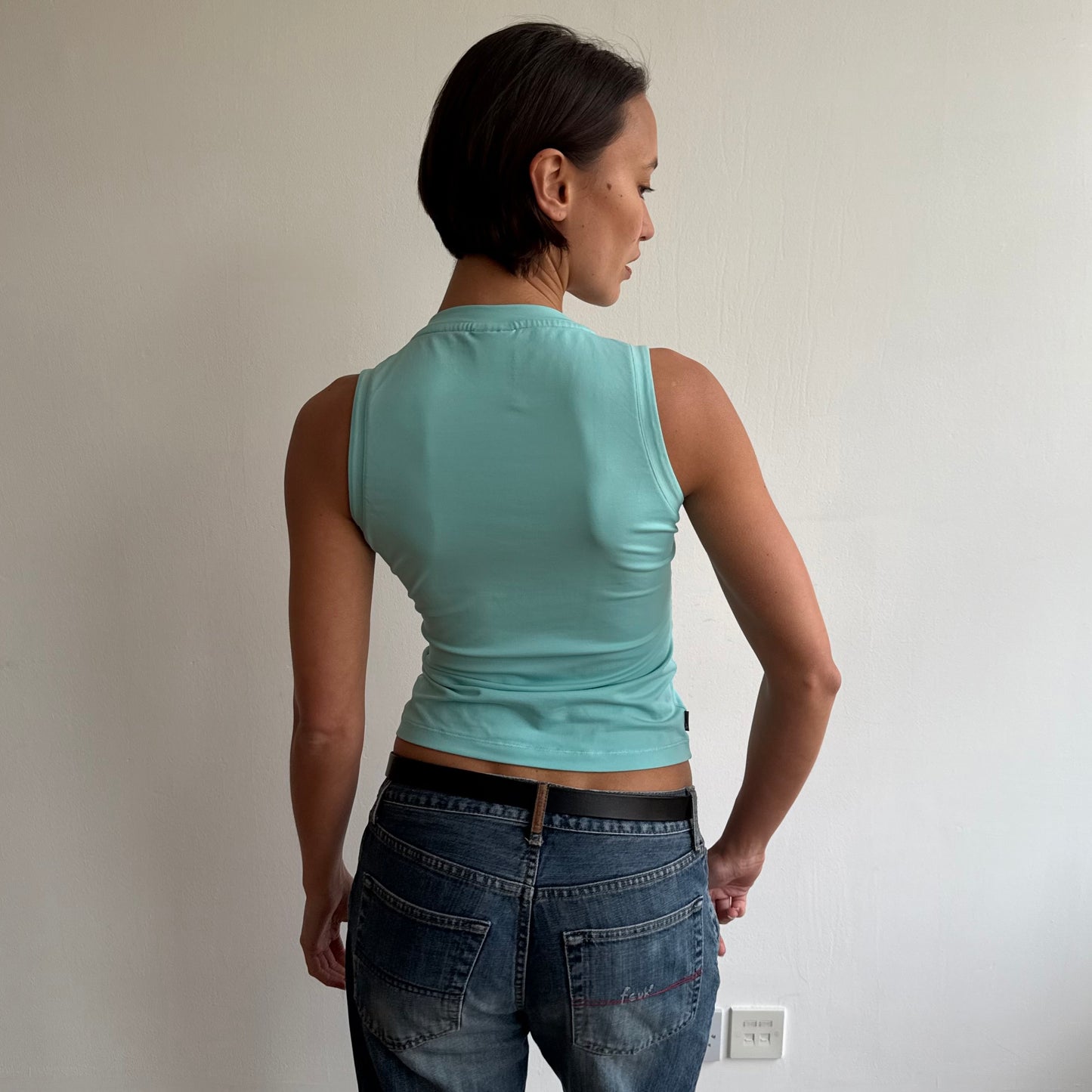 Turquoise Adidas v-neck top - Size S
