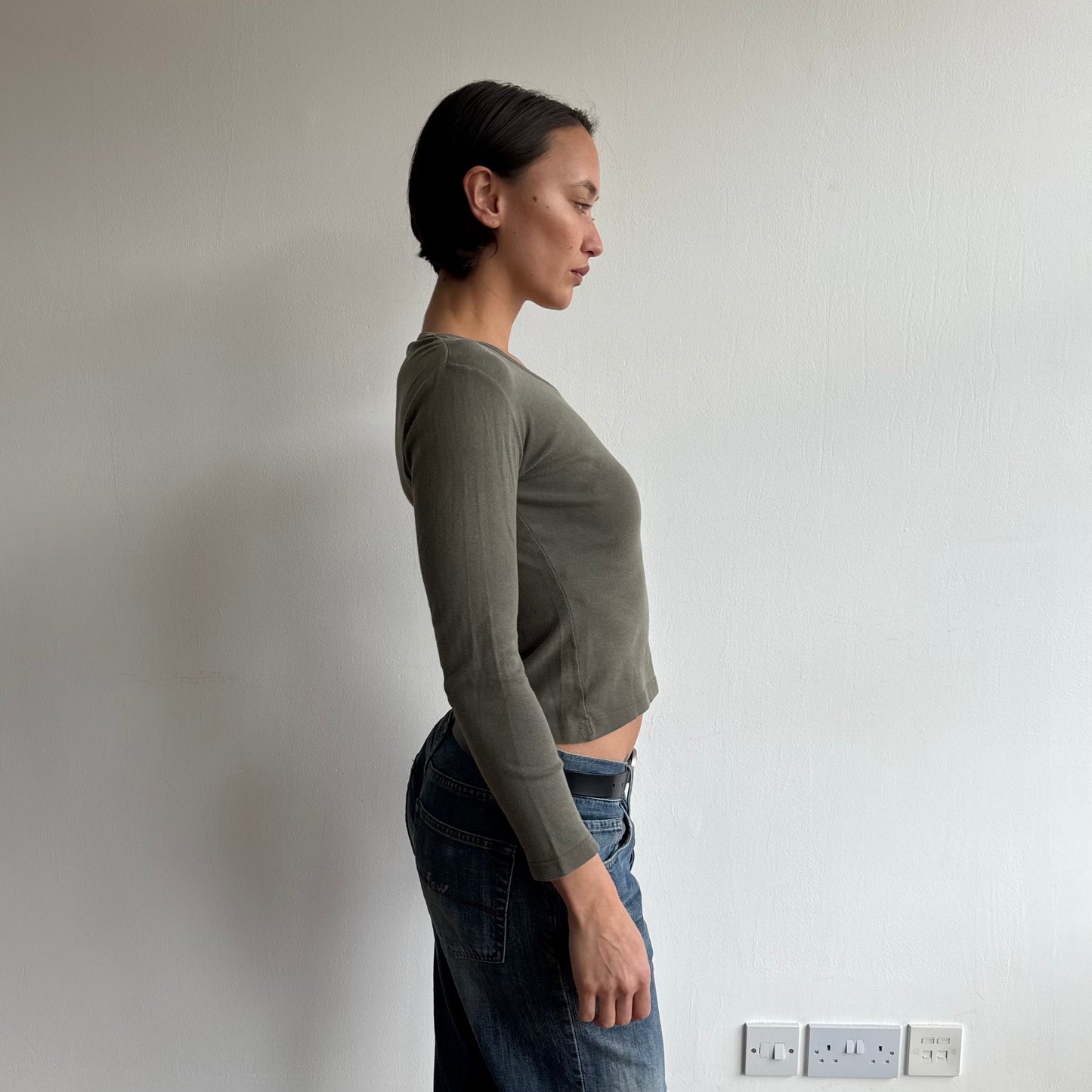Khaki v-neck top - Size S