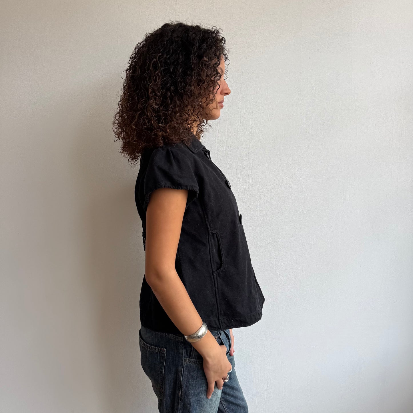 Black short sleeve peacoat - Size L