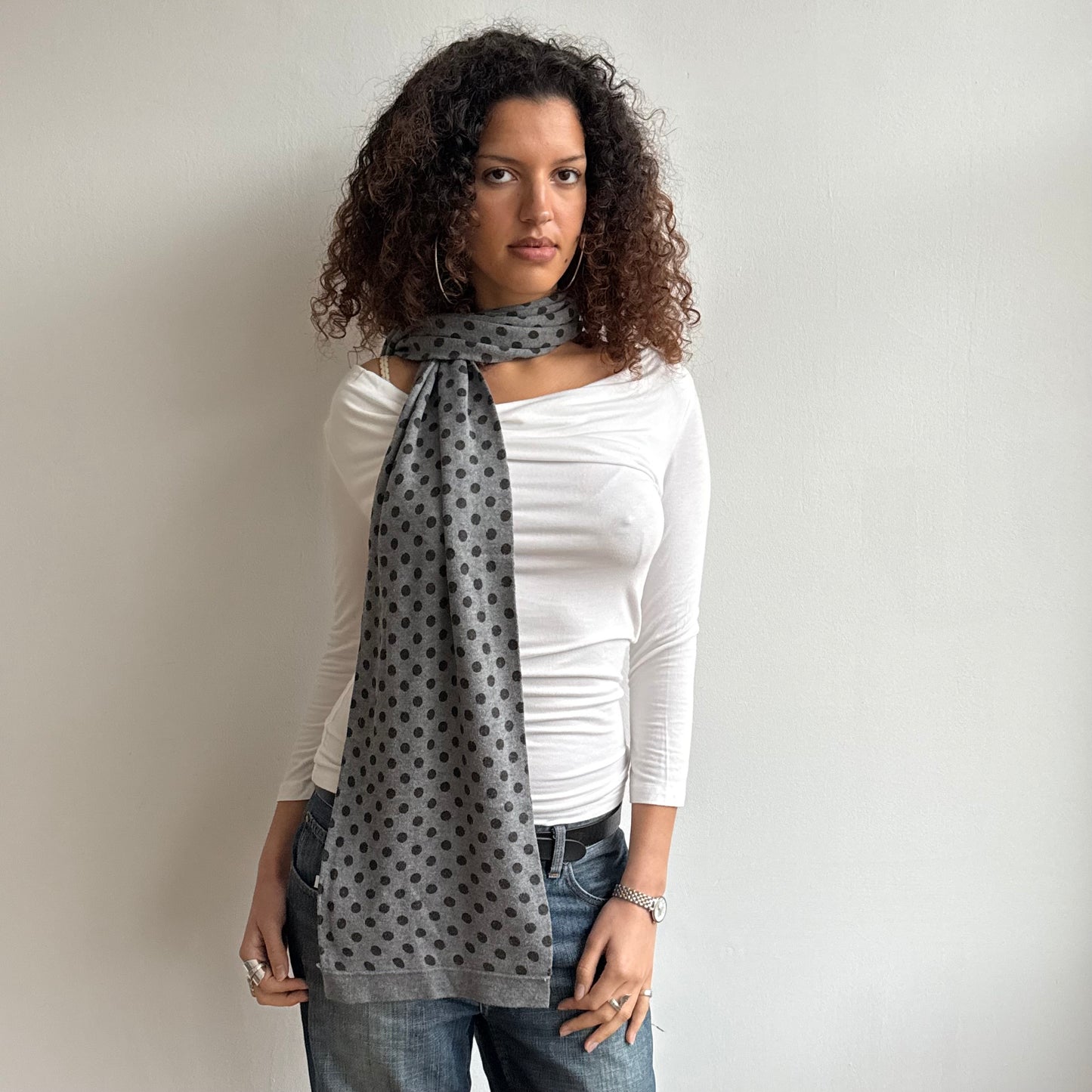 Grey polka dot scarf - One Size