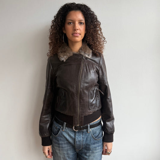 Leather + fur moto jacket - Size M