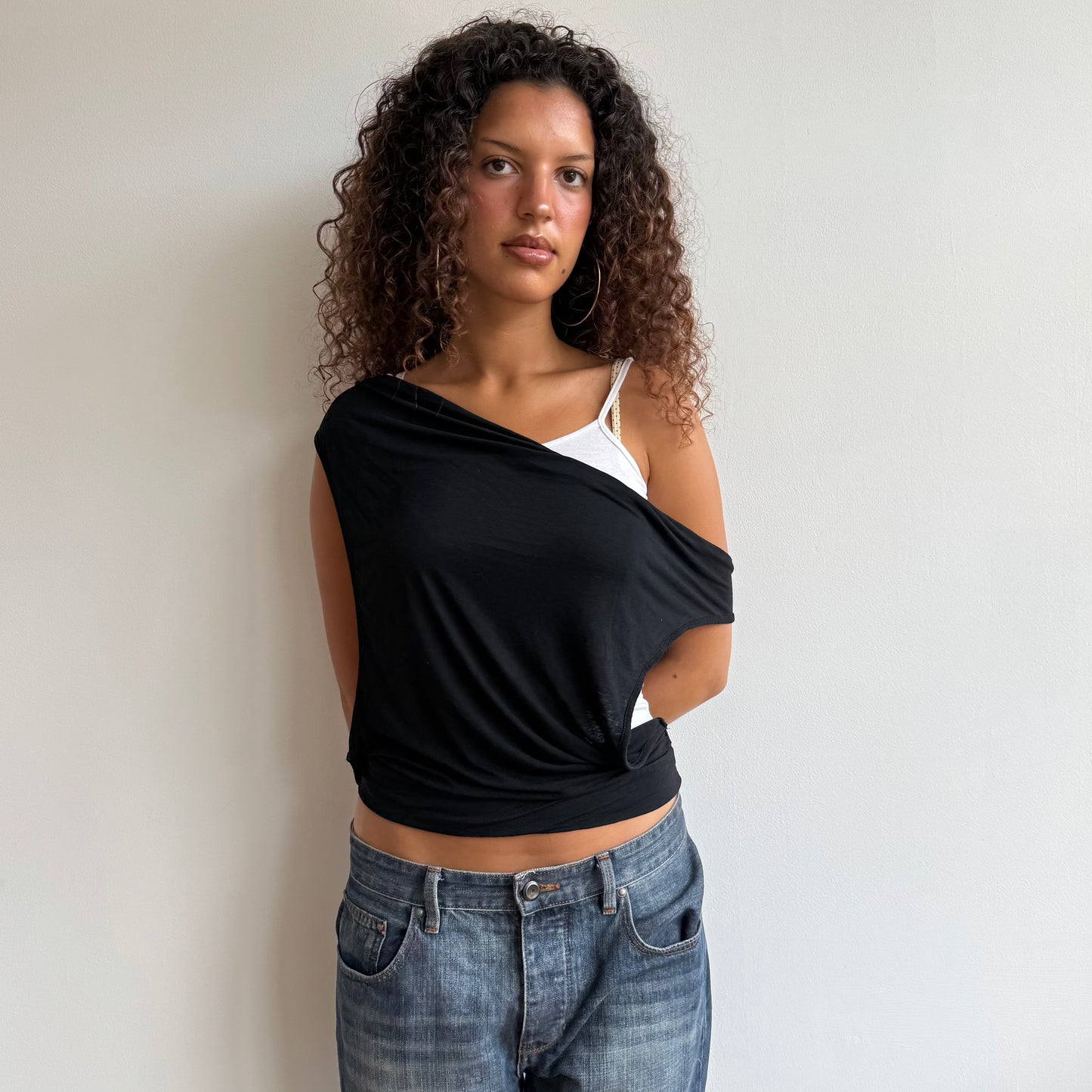 Black + white double layer top - Size S