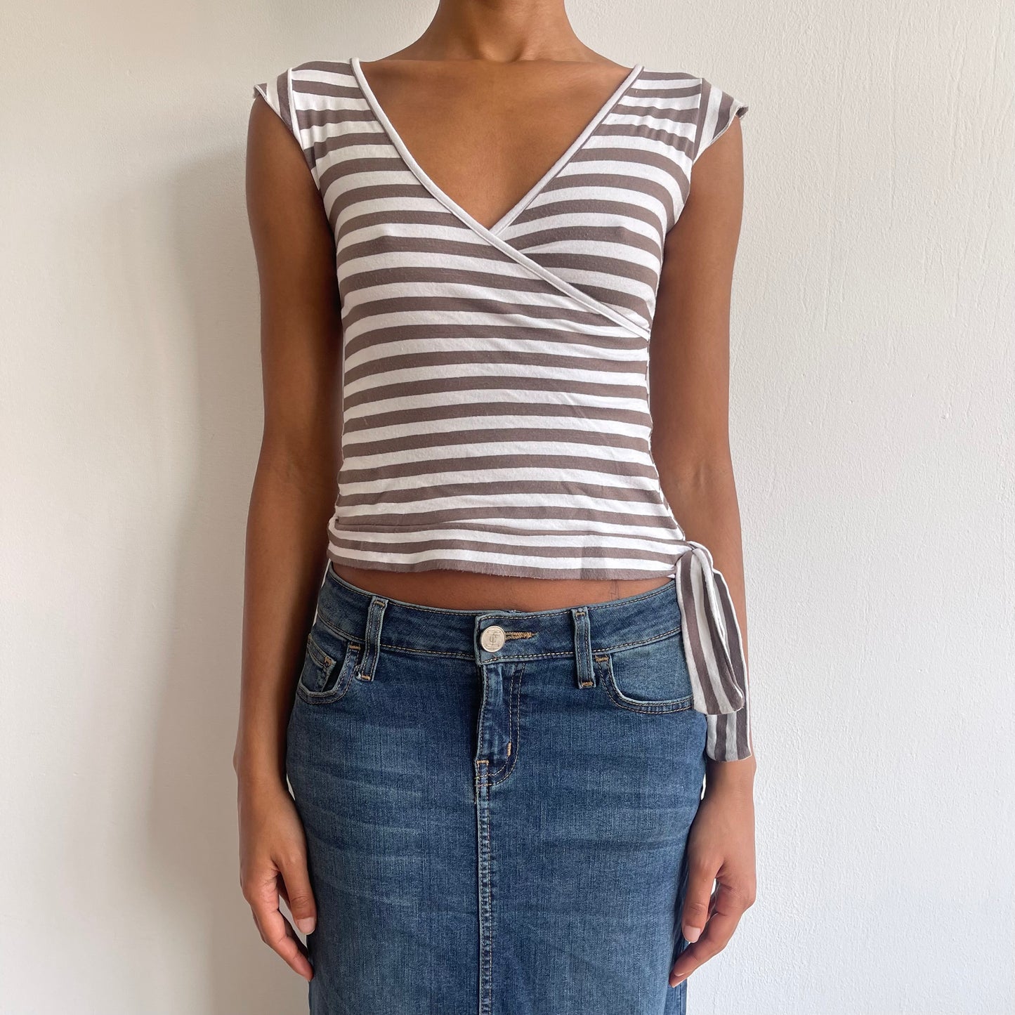 Brown and white stripe top - Size S