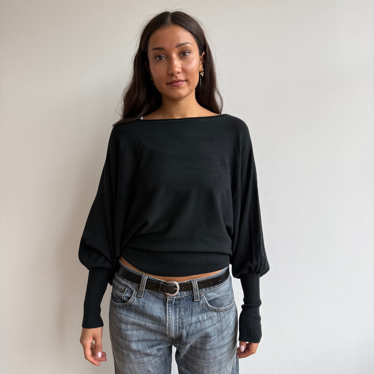 Black batwing slouchy knit jumper - Size M