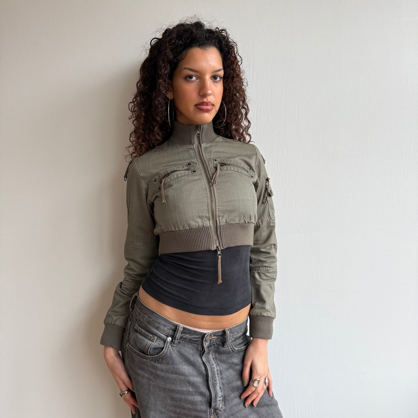 Khaki cargo crop jacket - Size S