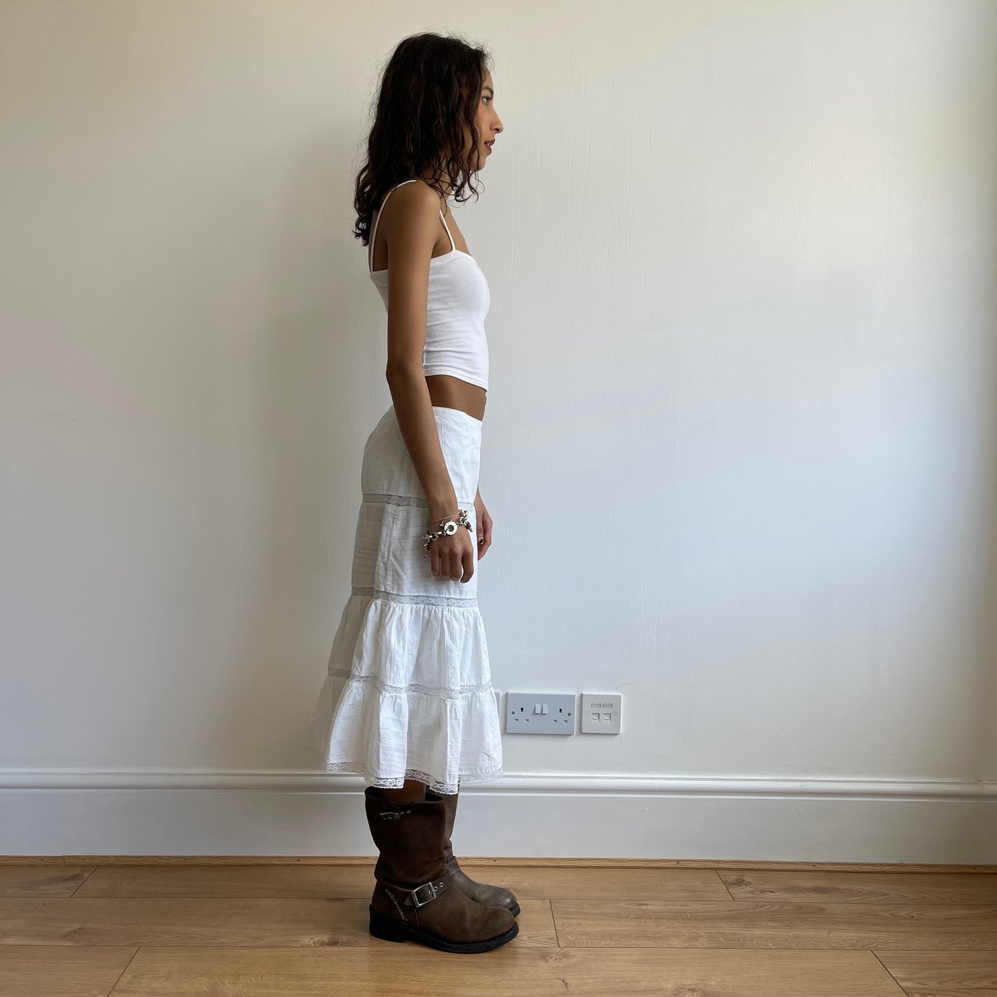 White boho midi skirt - Size XS