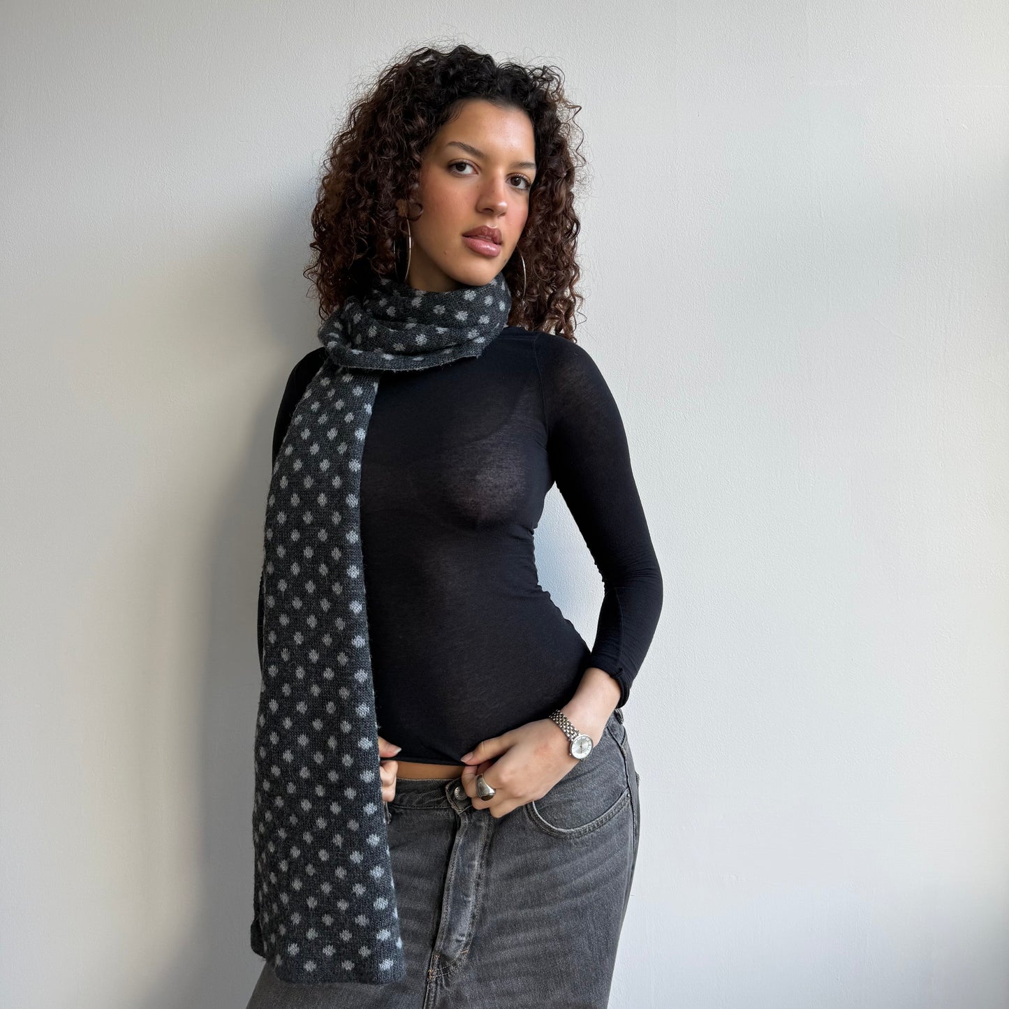 Grey polka dot scarf