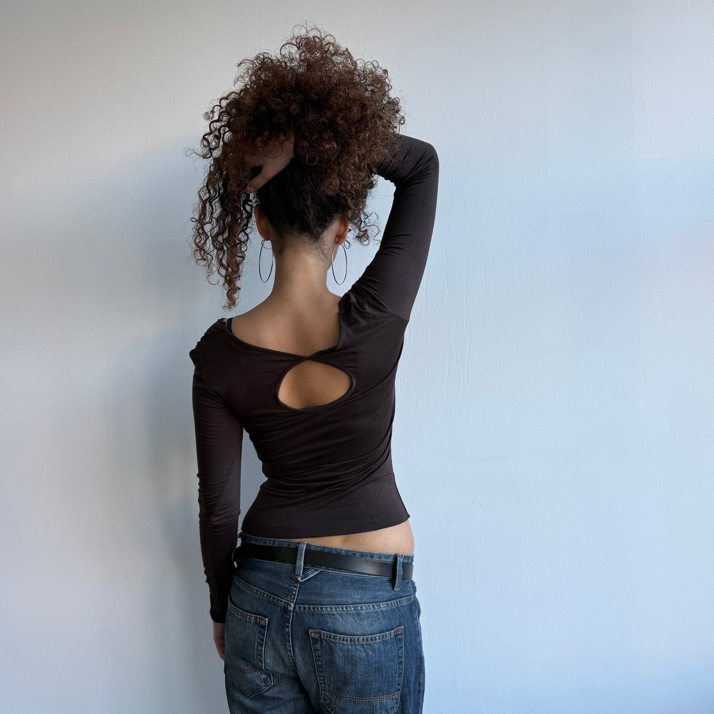 Brown keyhole wrap top - Size S