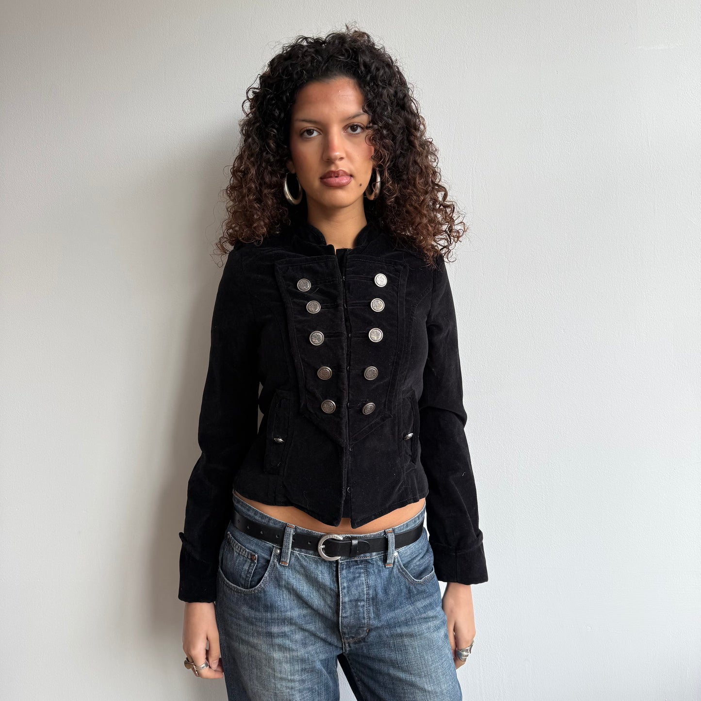 Black velvet military jacket - Size S