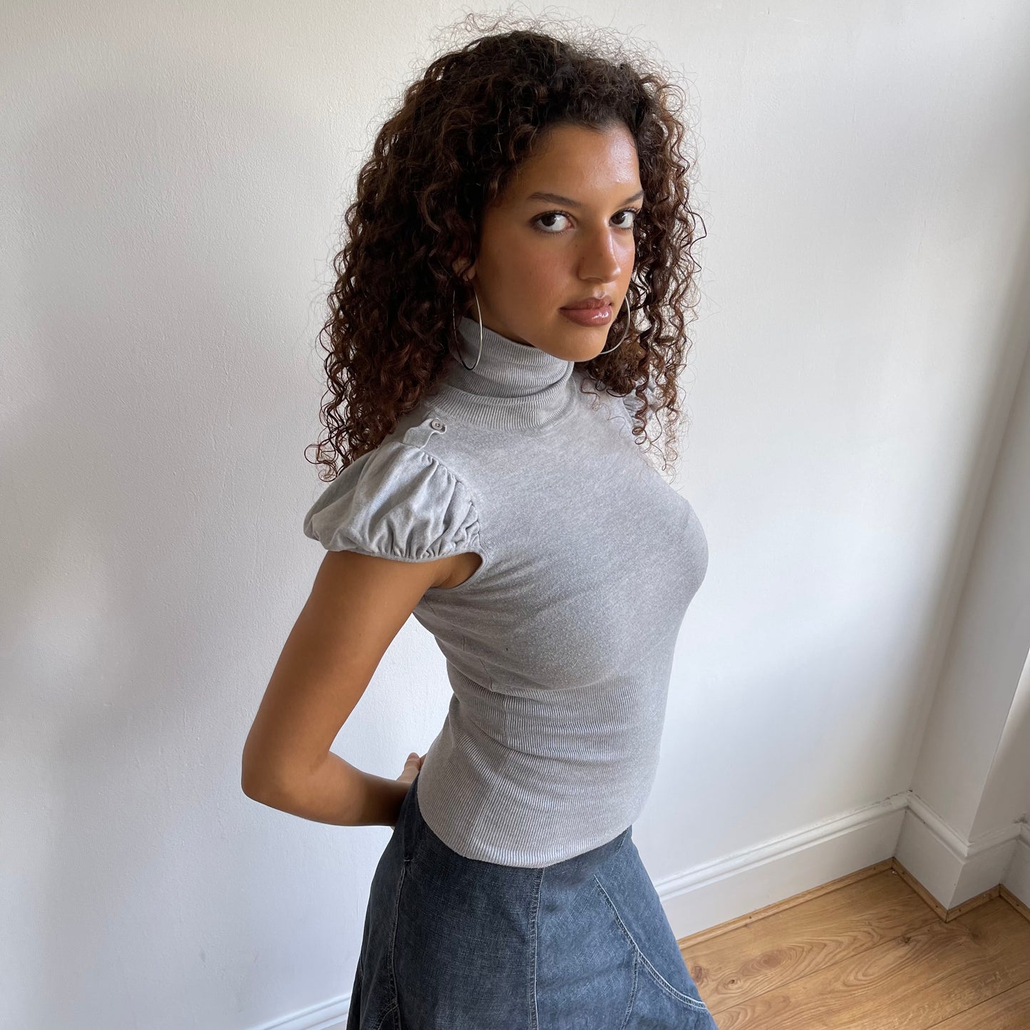 Grey puff sleeve roll neck - Size S