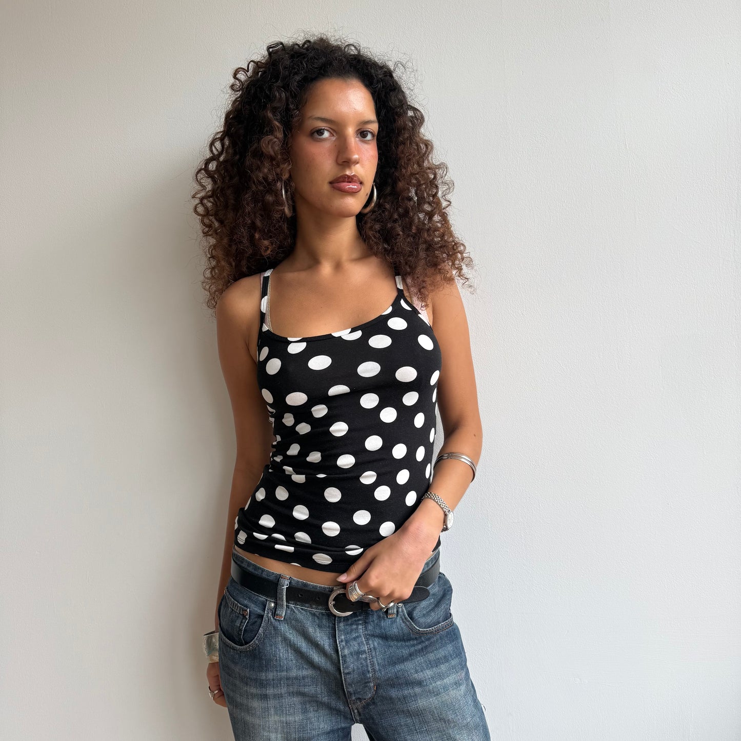 Black polka dot cami - Size S/M