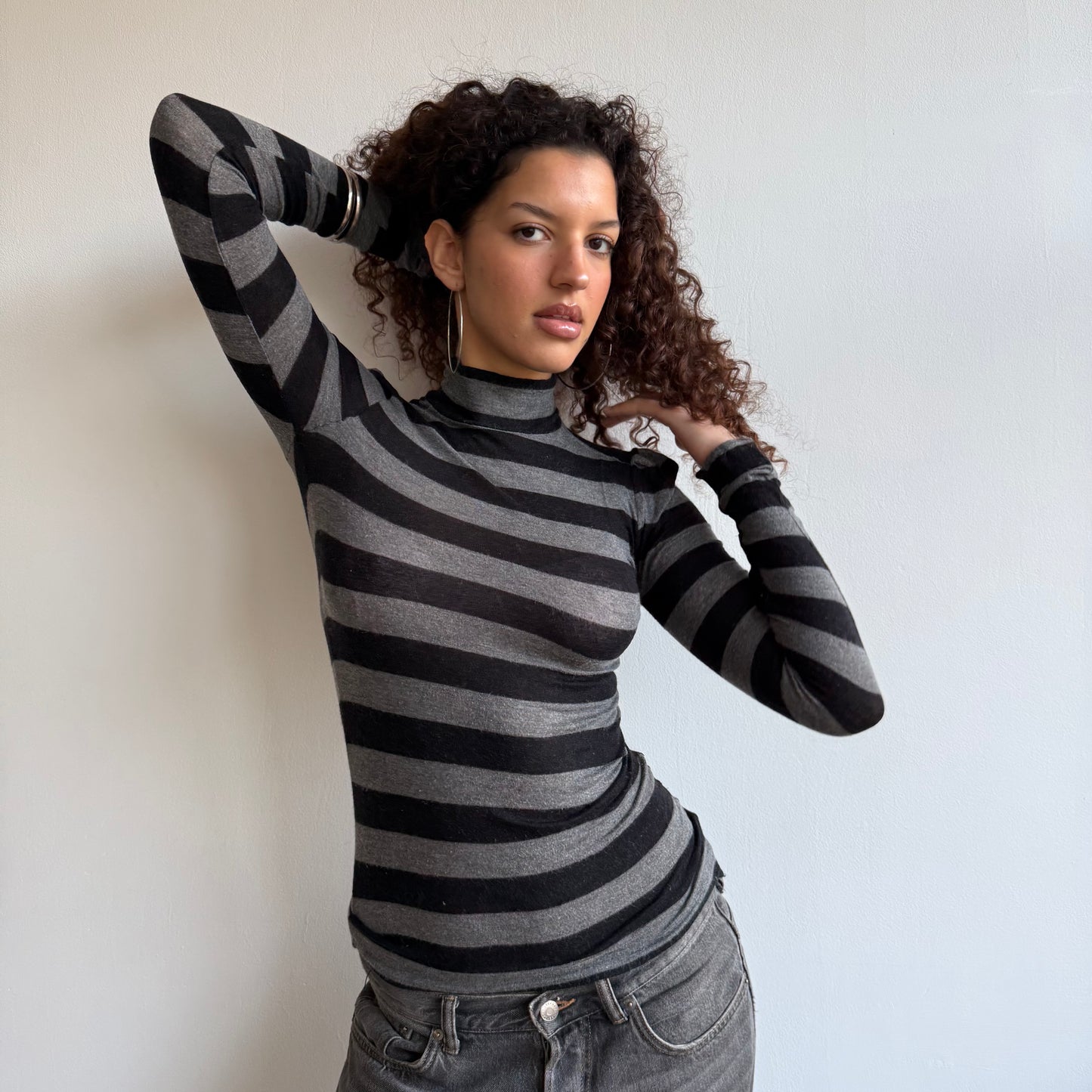 Striped button roll neck - Size S