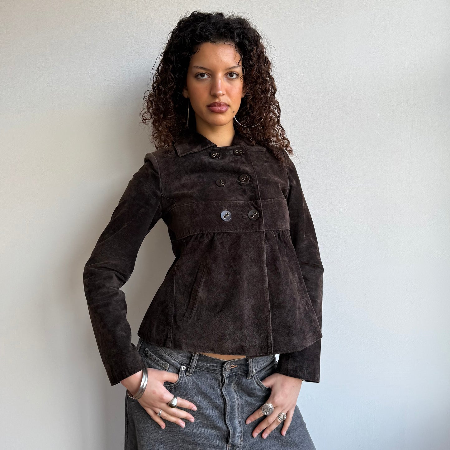 Brown suede peacoat - Size S