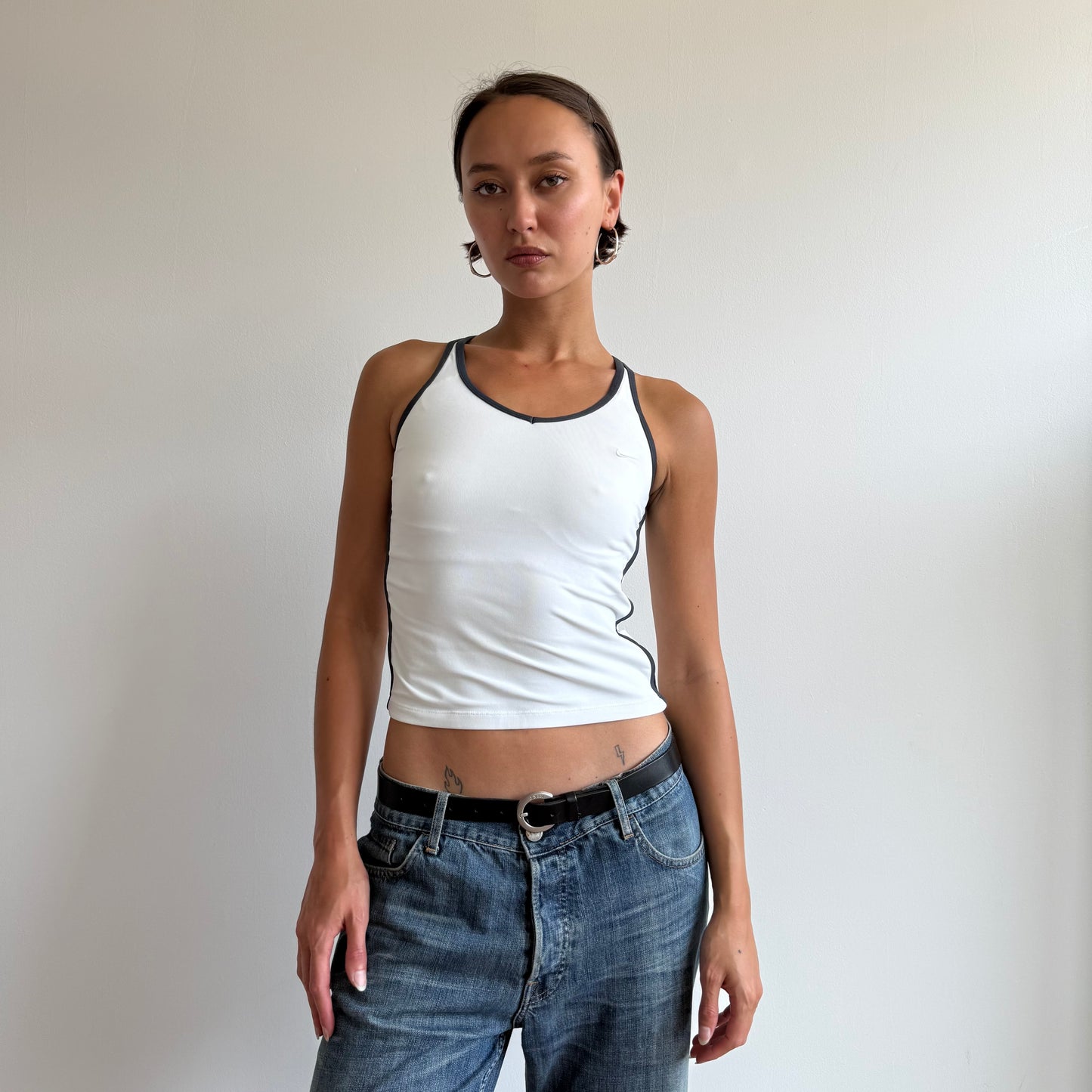 White Adidas v-neck top - Size S