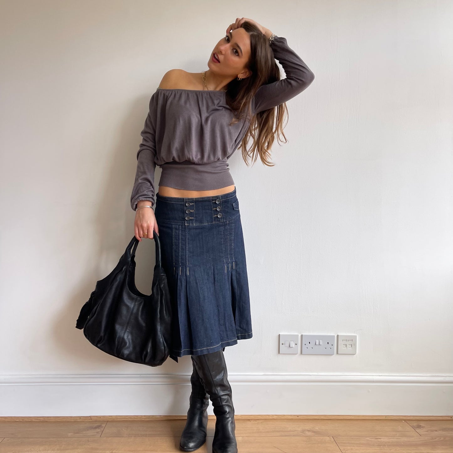 Black leather slouchy bag