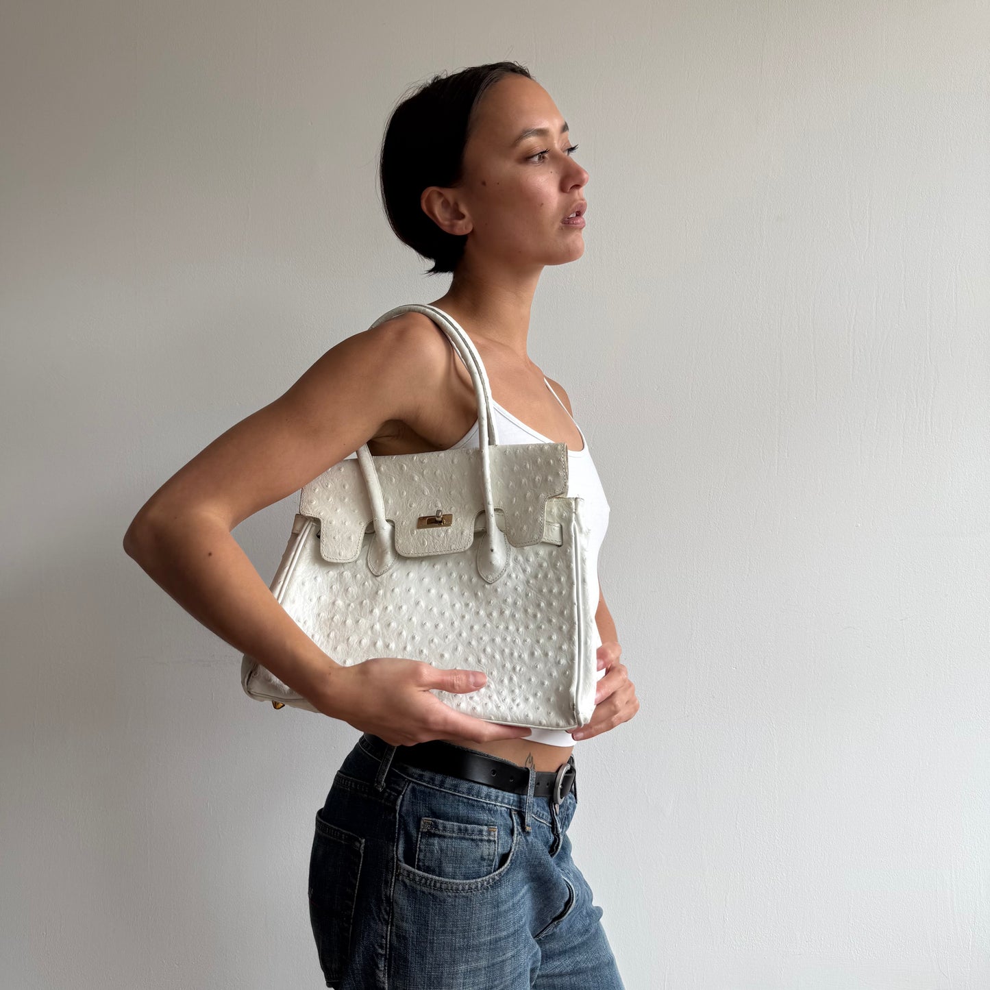 White mini leather ‘firkin’ bag - One Size