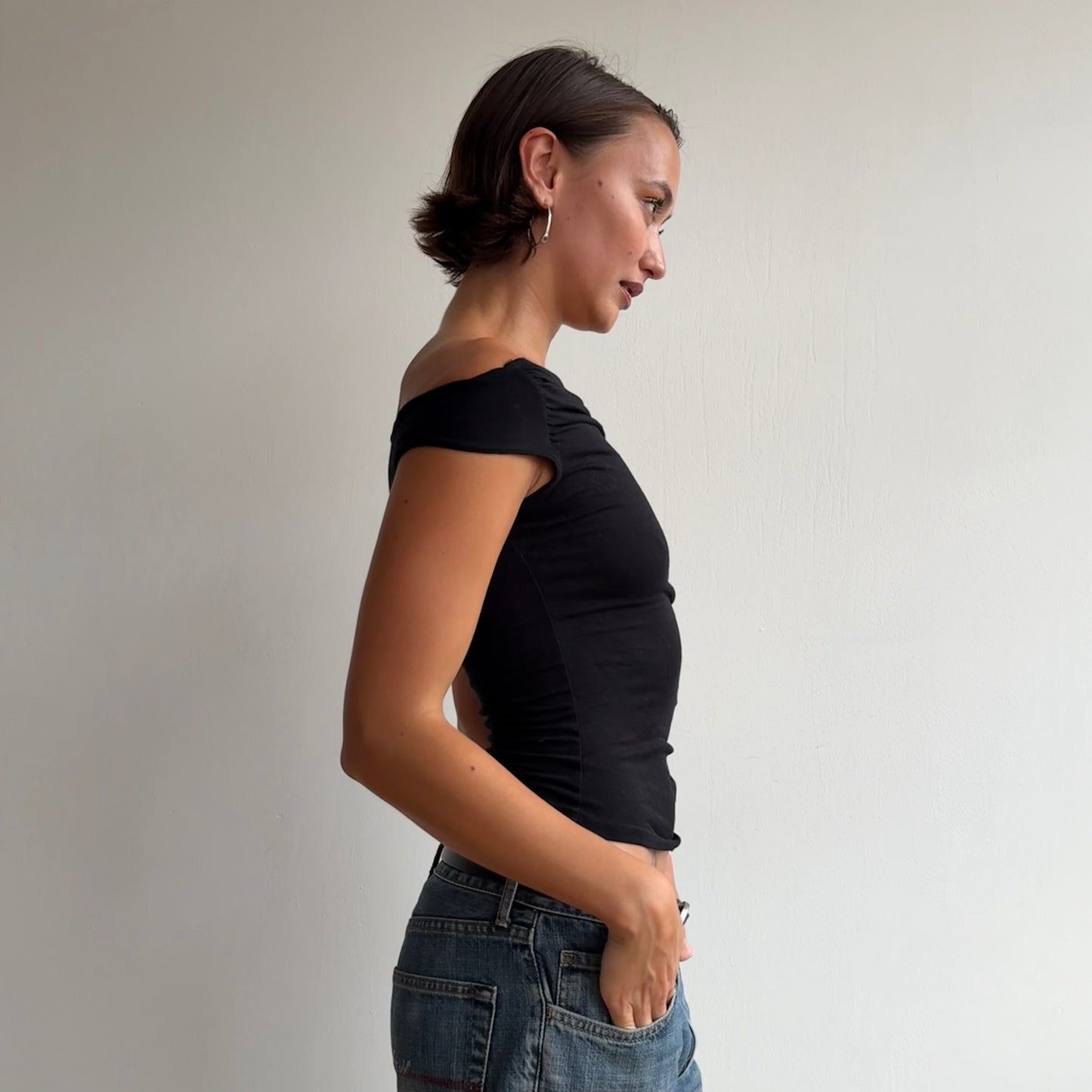 Black bardot buckle tee - Size S