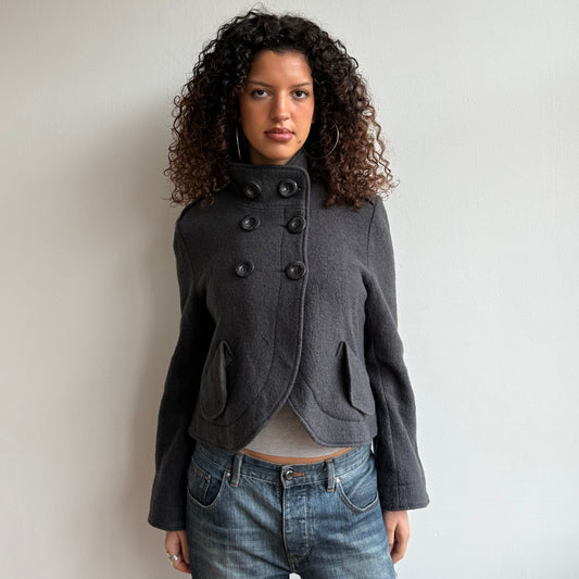 Grey wool asymmetric hem peacoat - Size S + M