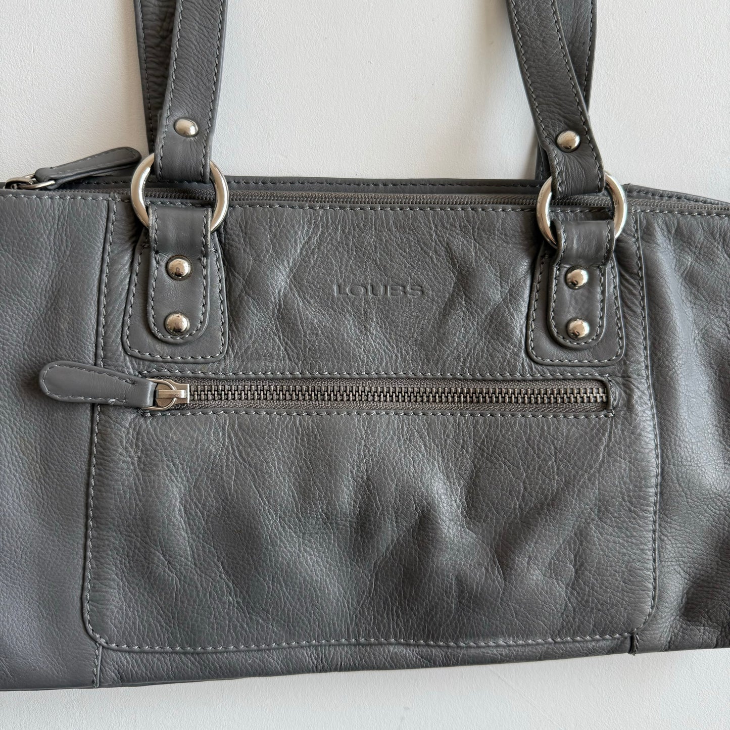 Grey leather baguette bag