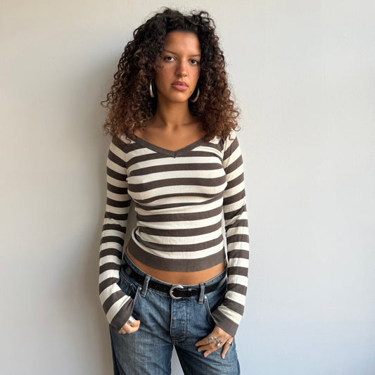 Brown striped hooded knit - Size XS + S