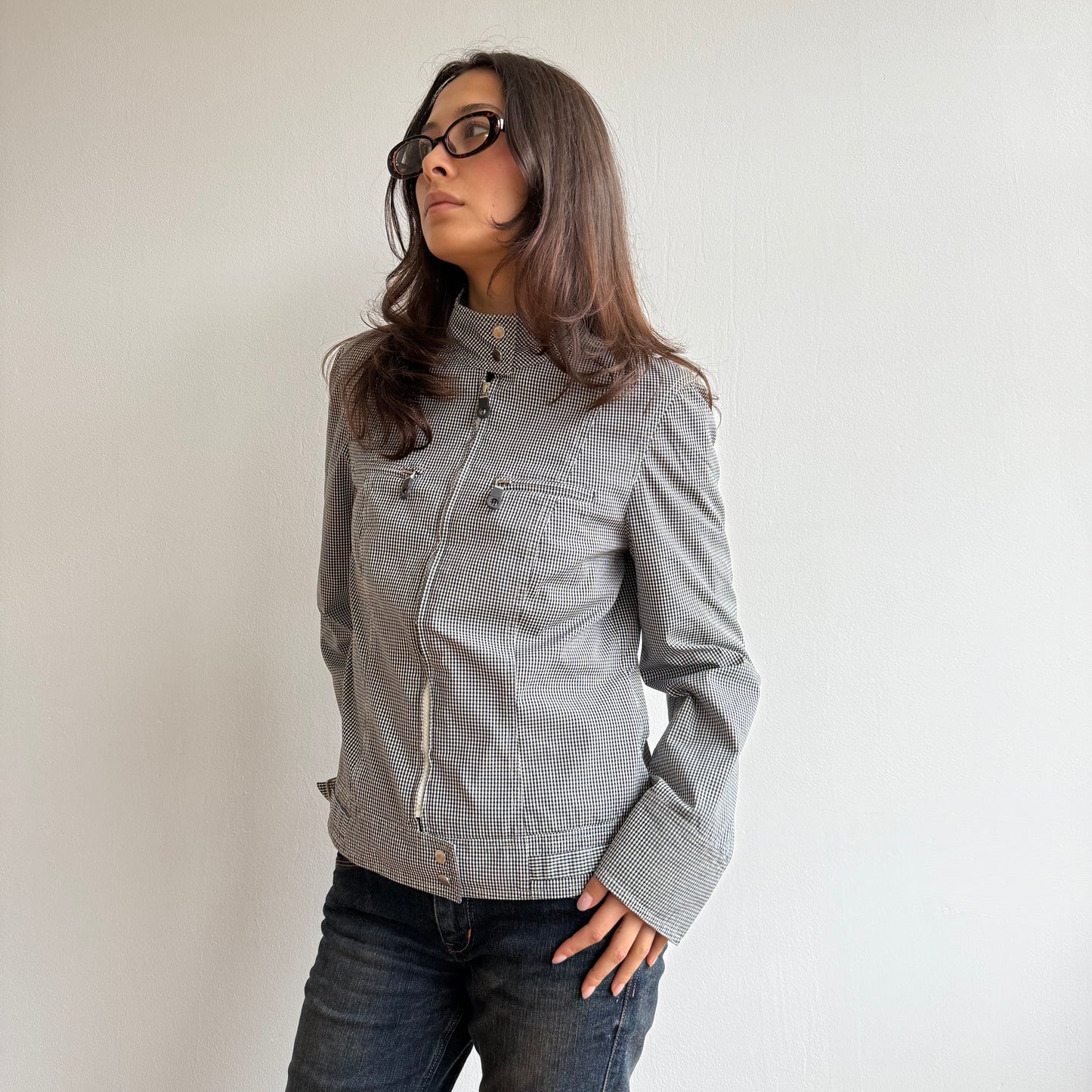 Gingham moto jacket - Size S