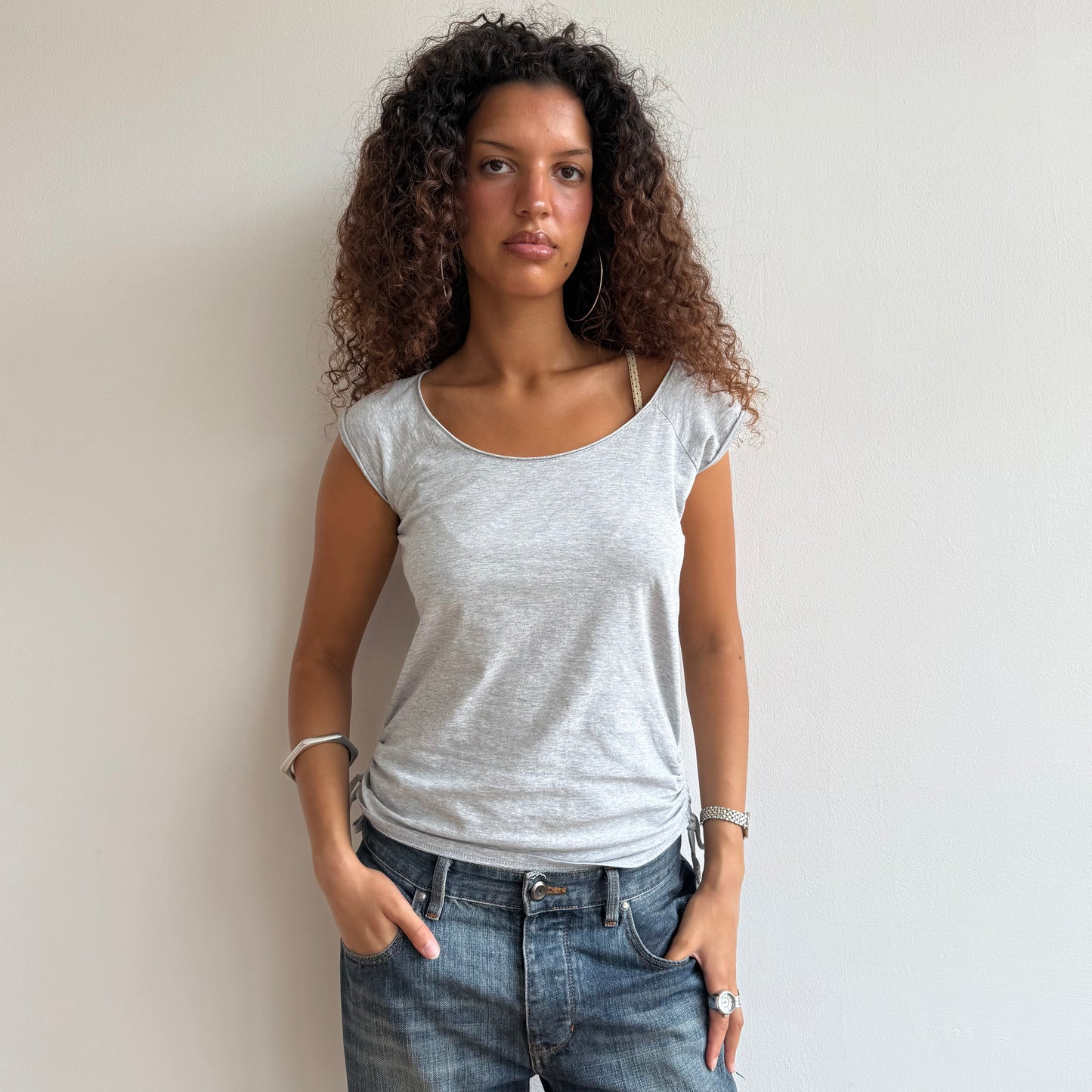 Grey ruched side tshirt - Size M