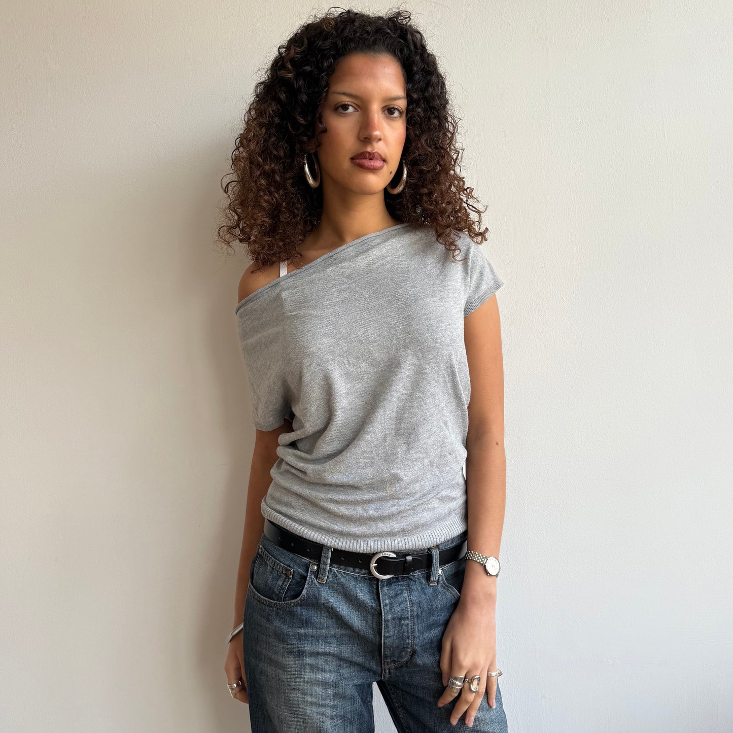 Grey short sleeve slouchy knit - Size S/M