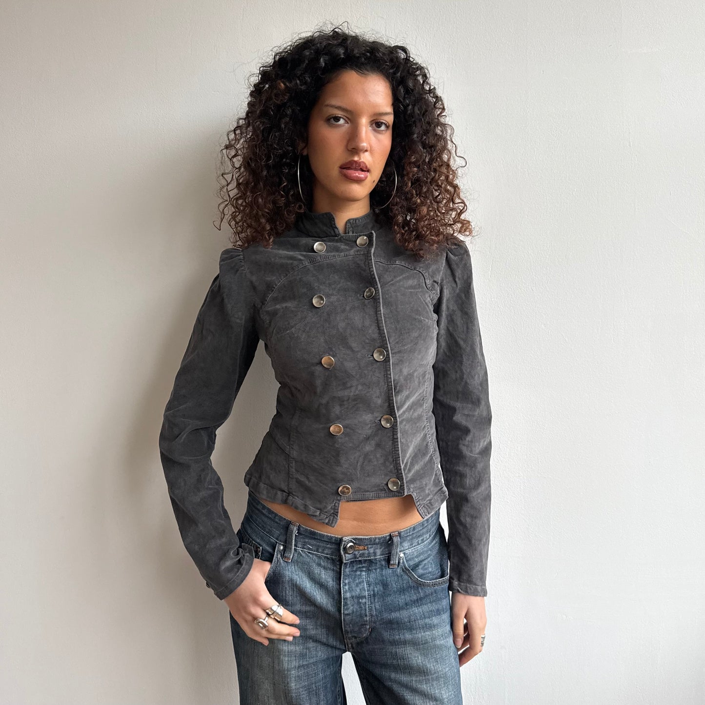 Grey velours military jacket - Size M