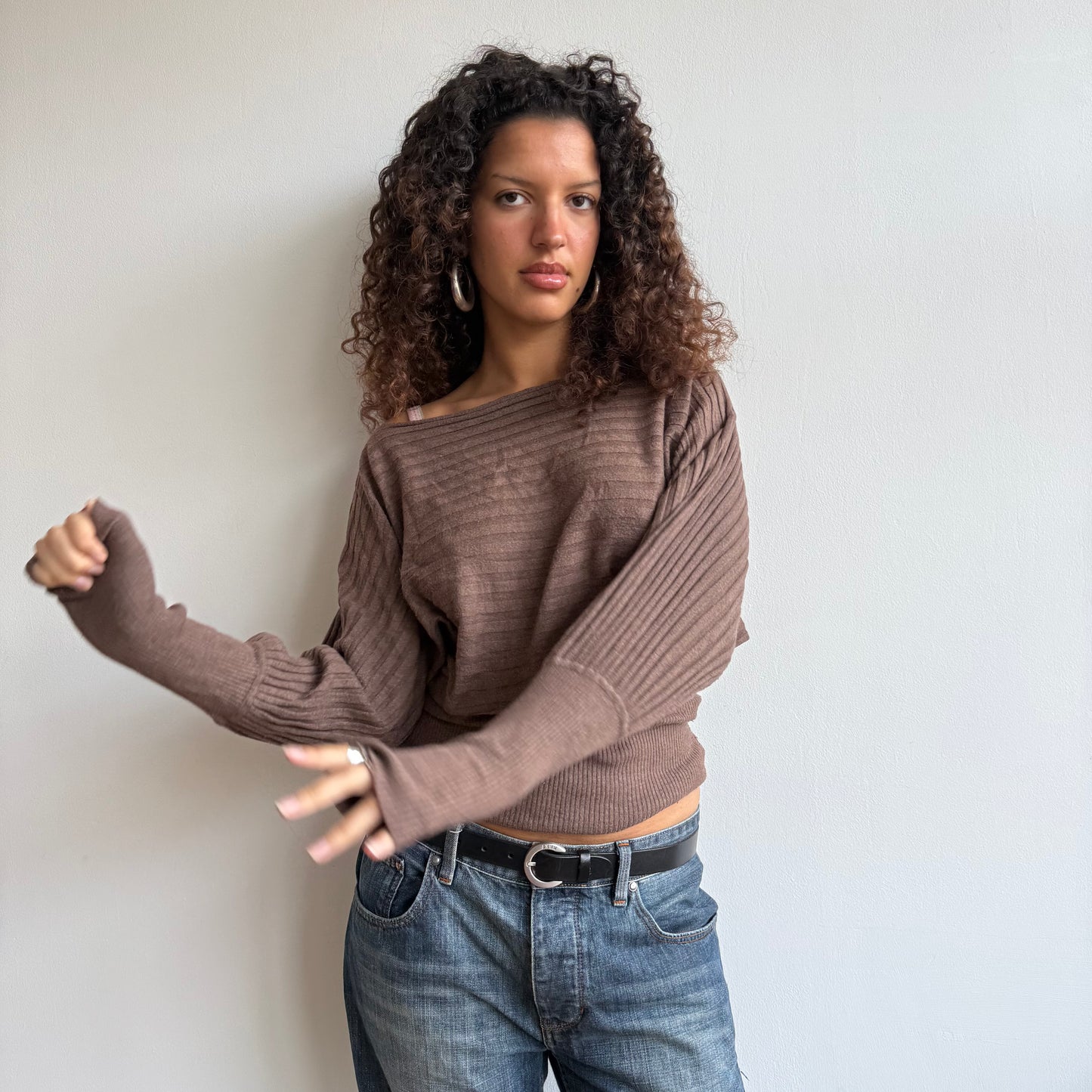 Taupe ribbed slouchy knit - Size S/M