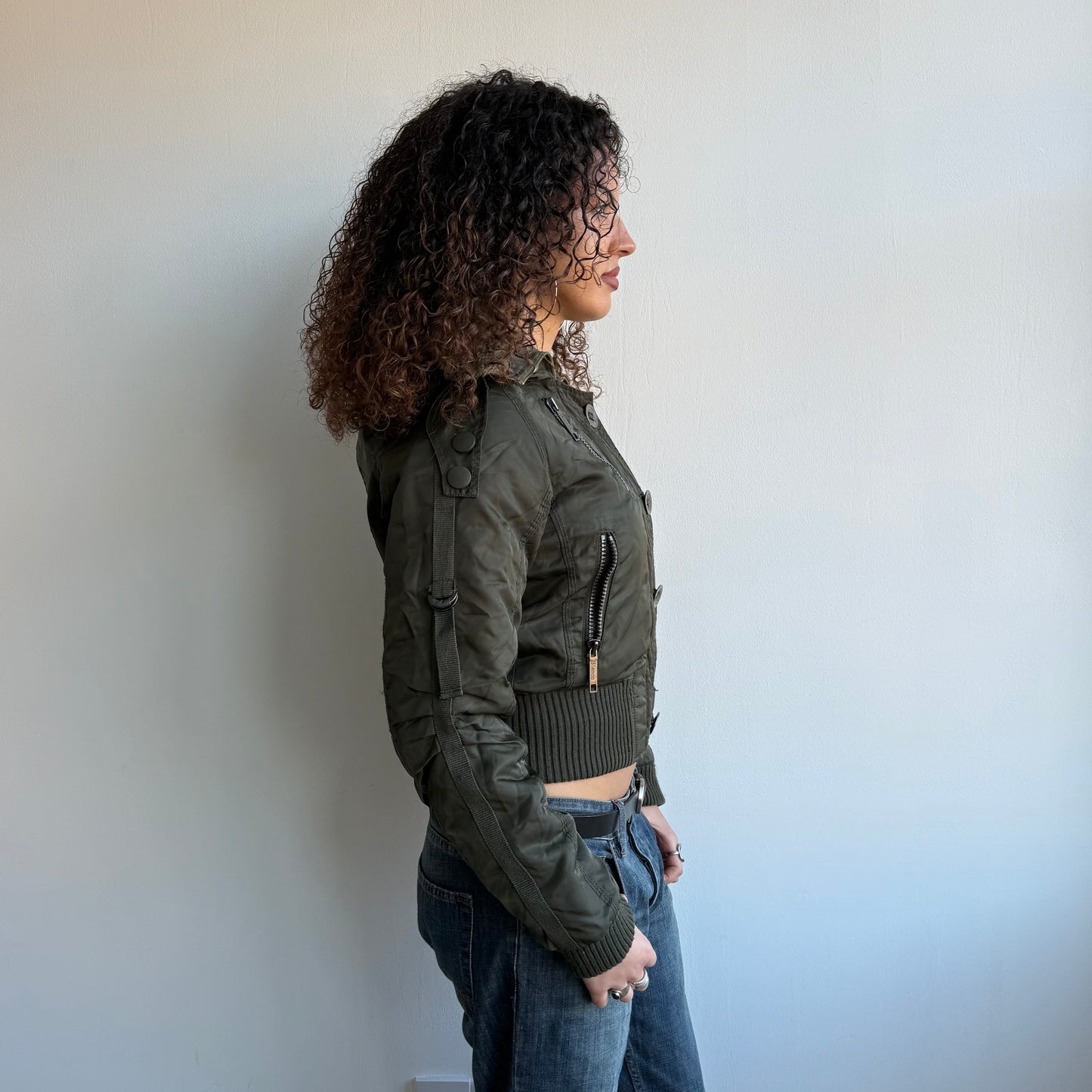 Khaki faux fur hood bomber - Size S