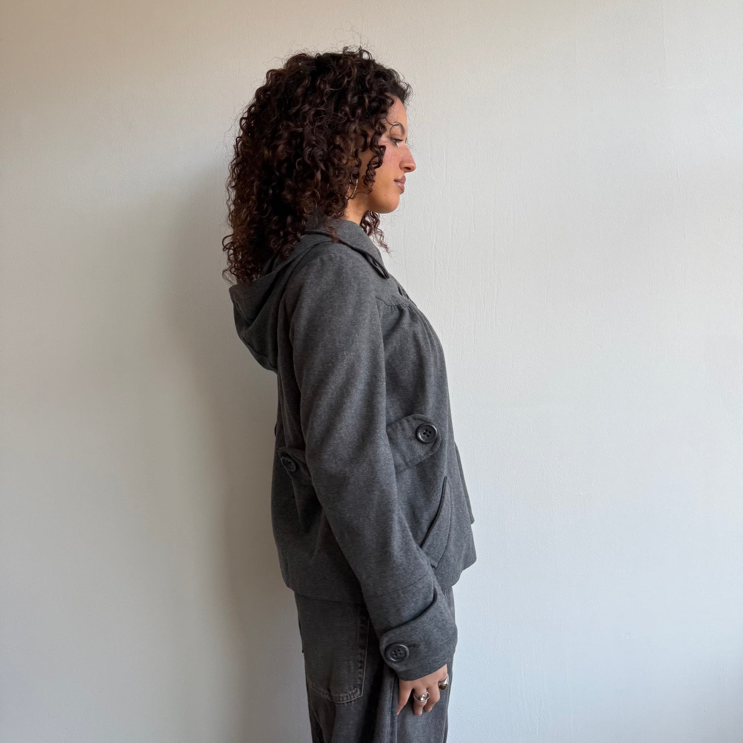 Grey hood peacoat - Size S