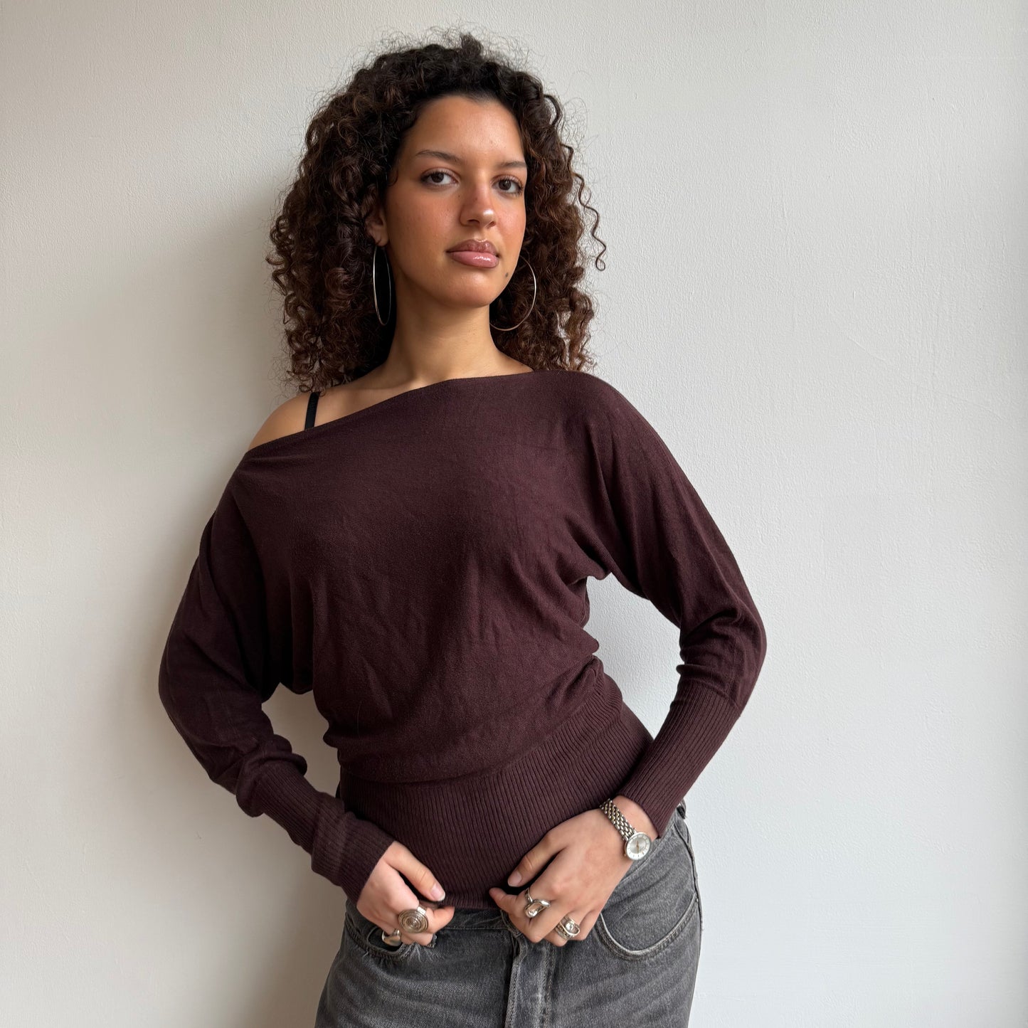 Brown slouchy knit jumper - Size S-M