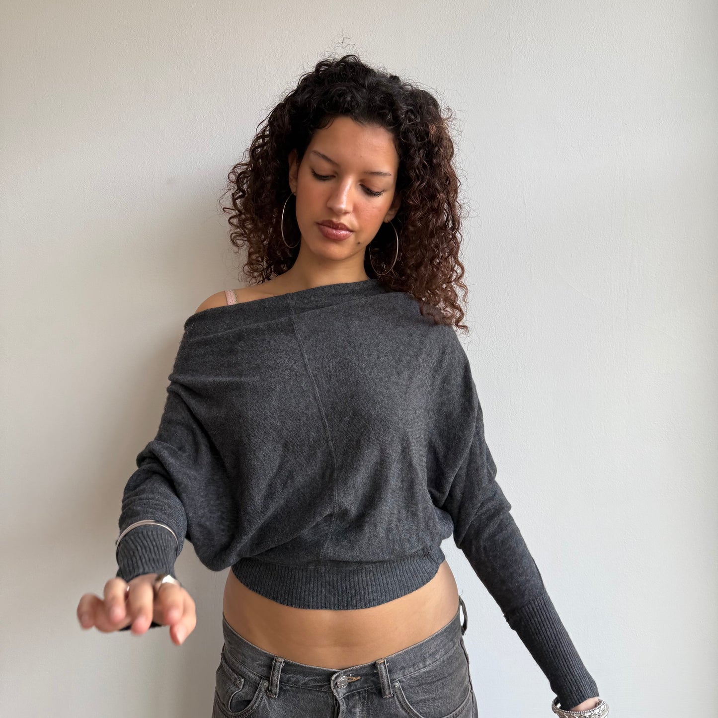 Grey slouchy batwing knit - Size XS