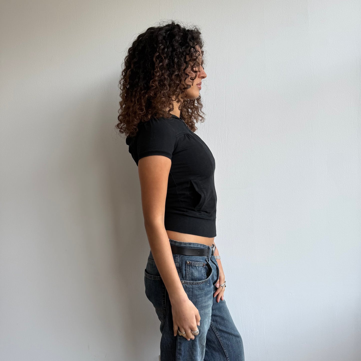 Black short sleeve zip hoodie - Size XS
