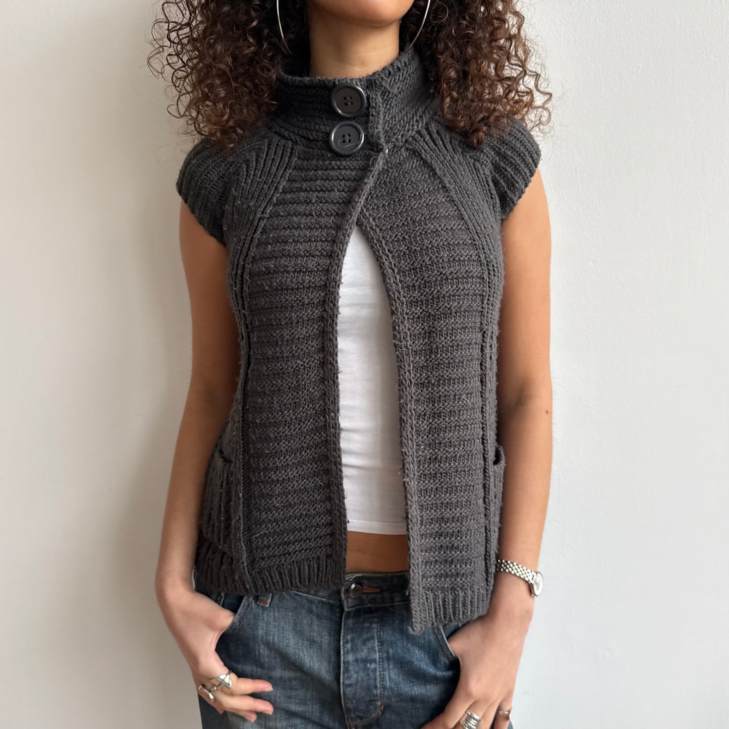 Charcoal open front cardi - Size S