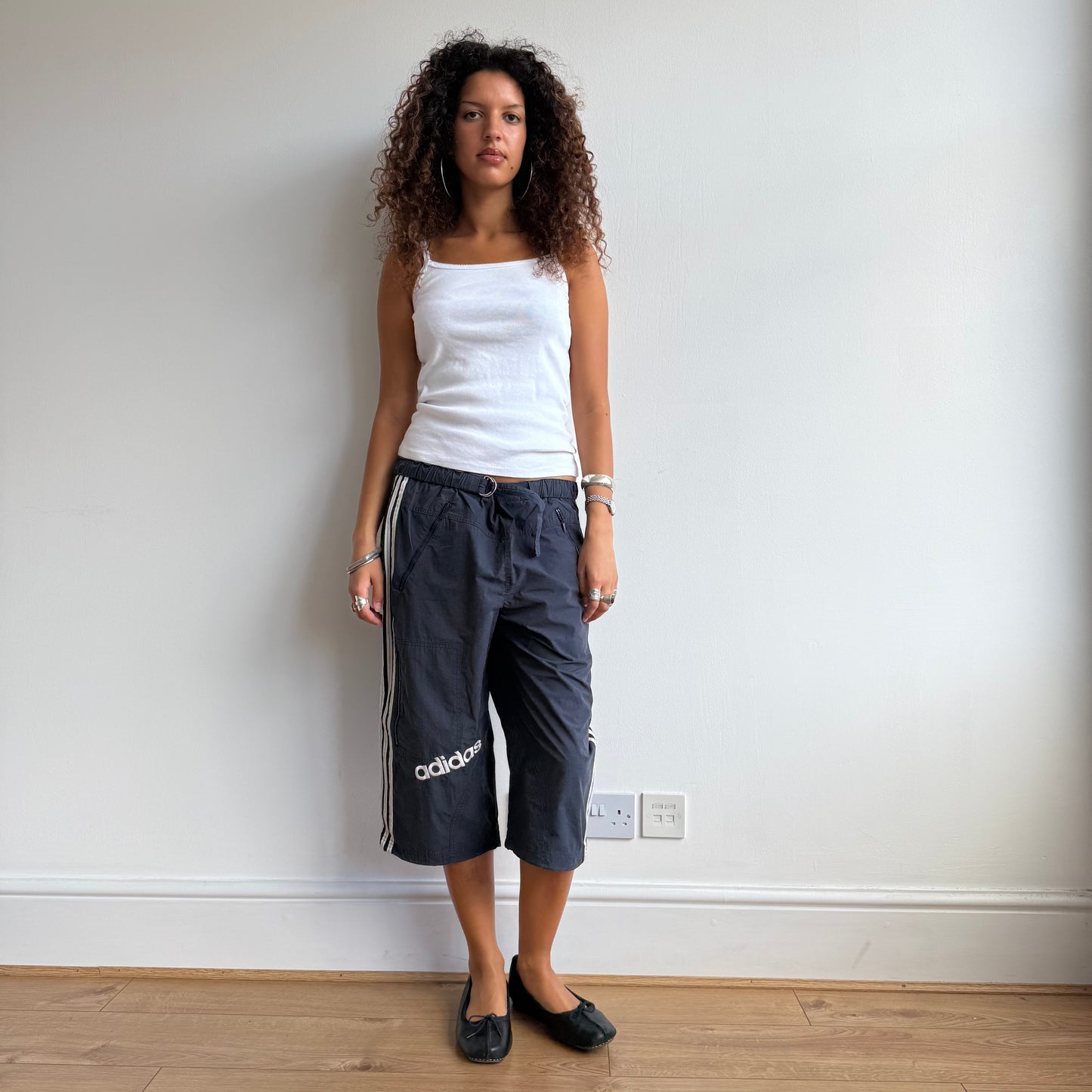 Navy Adidas belt capris - Size M + L