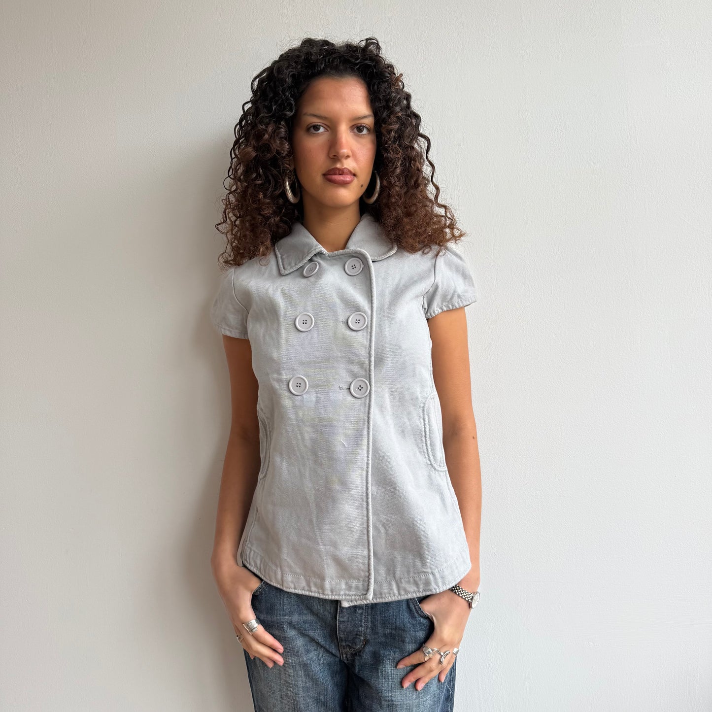 Grey short sleeve peacoat - Size M