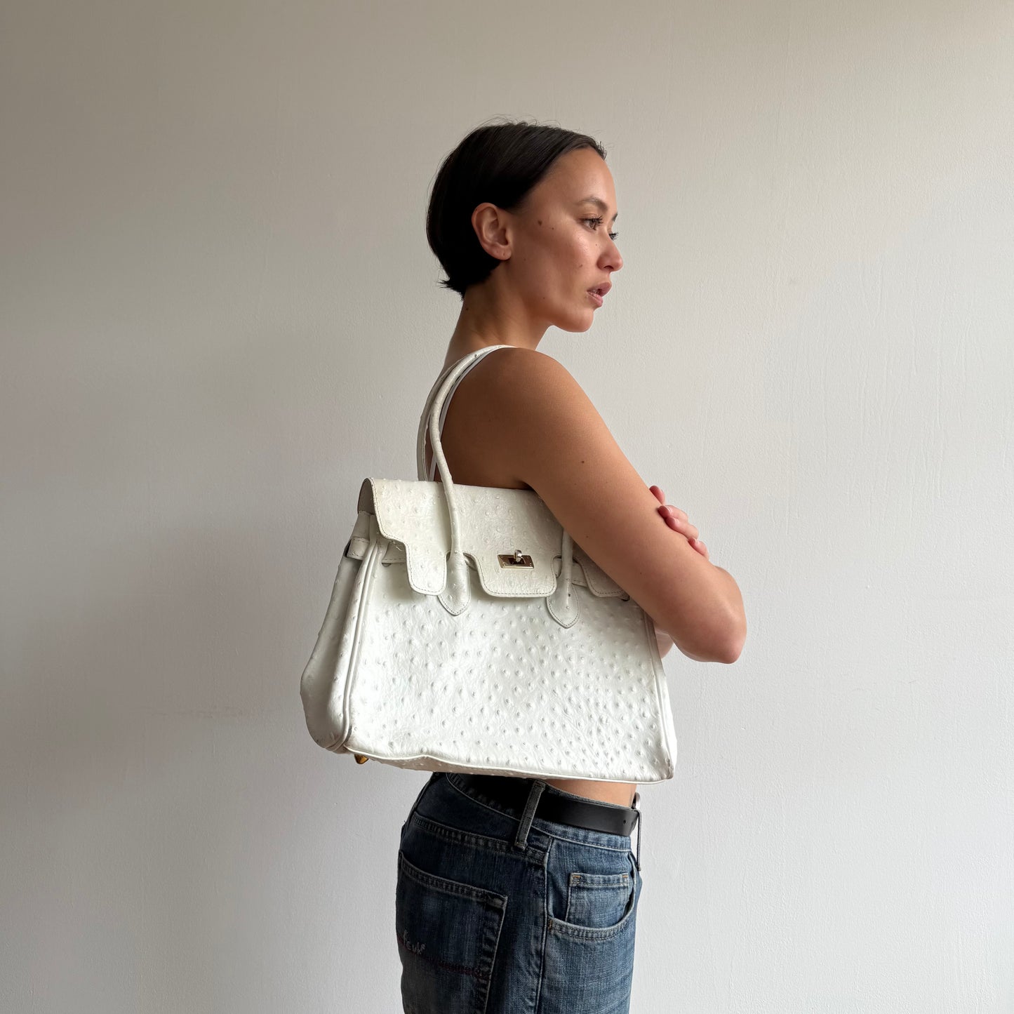 White mini leather ‘firkin’ bag - One Size
