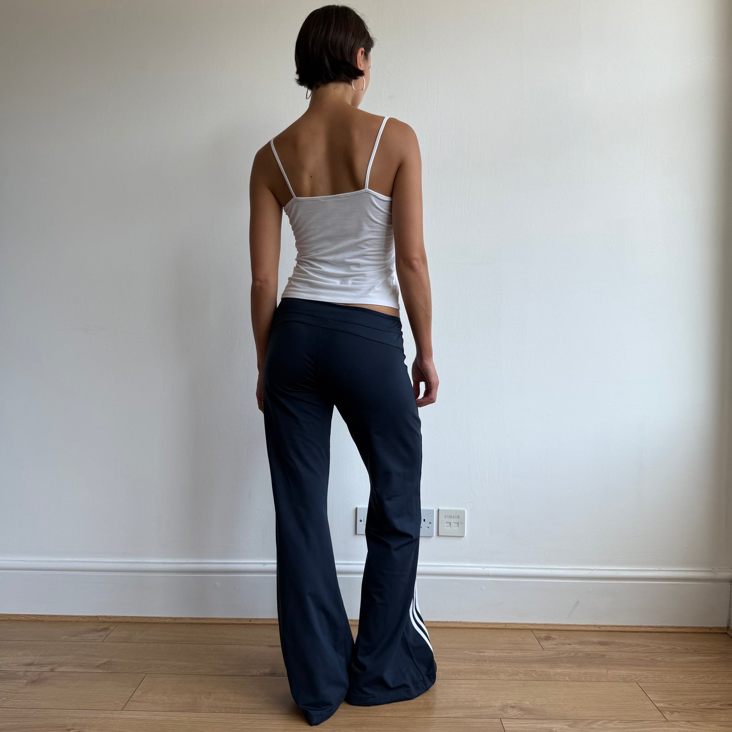 Navy Adidas stripe flared yoga pants - Size M