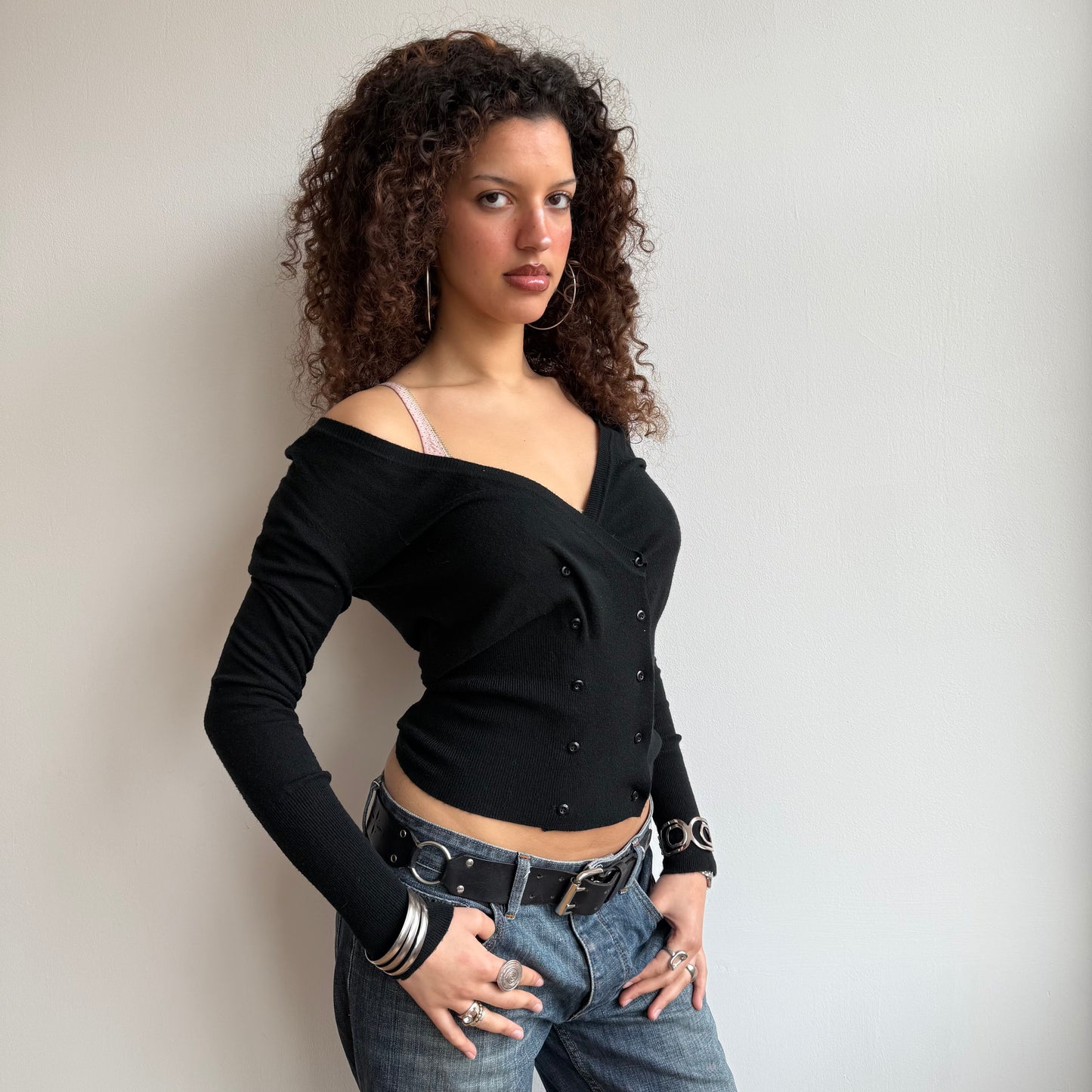 Black double breasted cardi - Size M