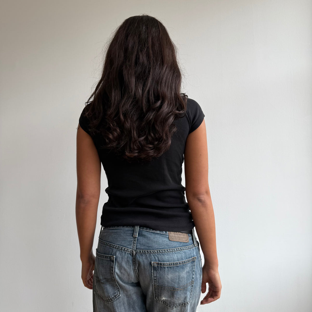 Black short sleeve button top - Size S