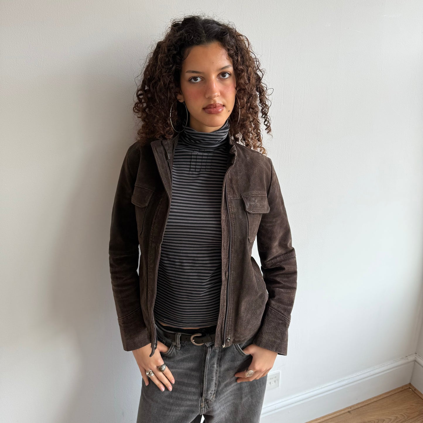 Chocolate brown suede jacket - Size S